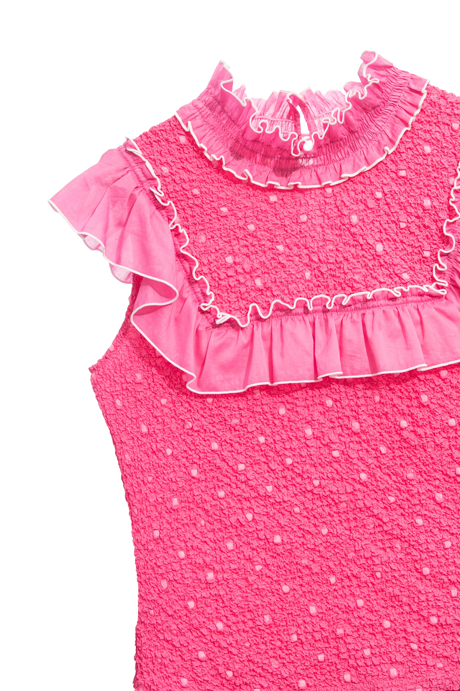 Dotted Pink Vest With Ruffle DetailDotted Pink Vest With Ruffle Detail,sleeveless tops,Tops,Season (SS) Look