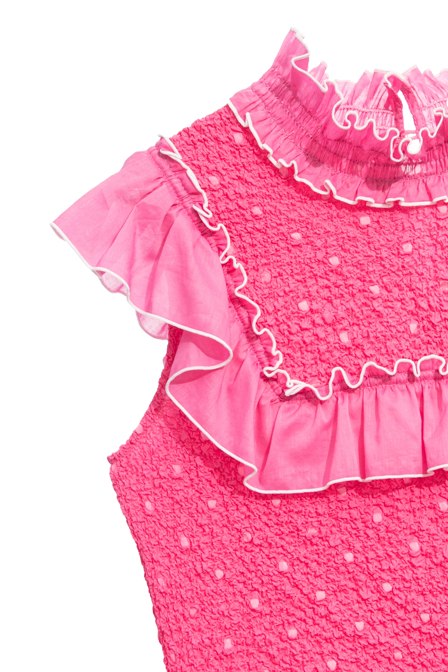 Dotted Pink Vest With Ruffle DetailDotted Pink Vest With Ruffle Detail,sleeveless tops,Tops,Season (SS) Look