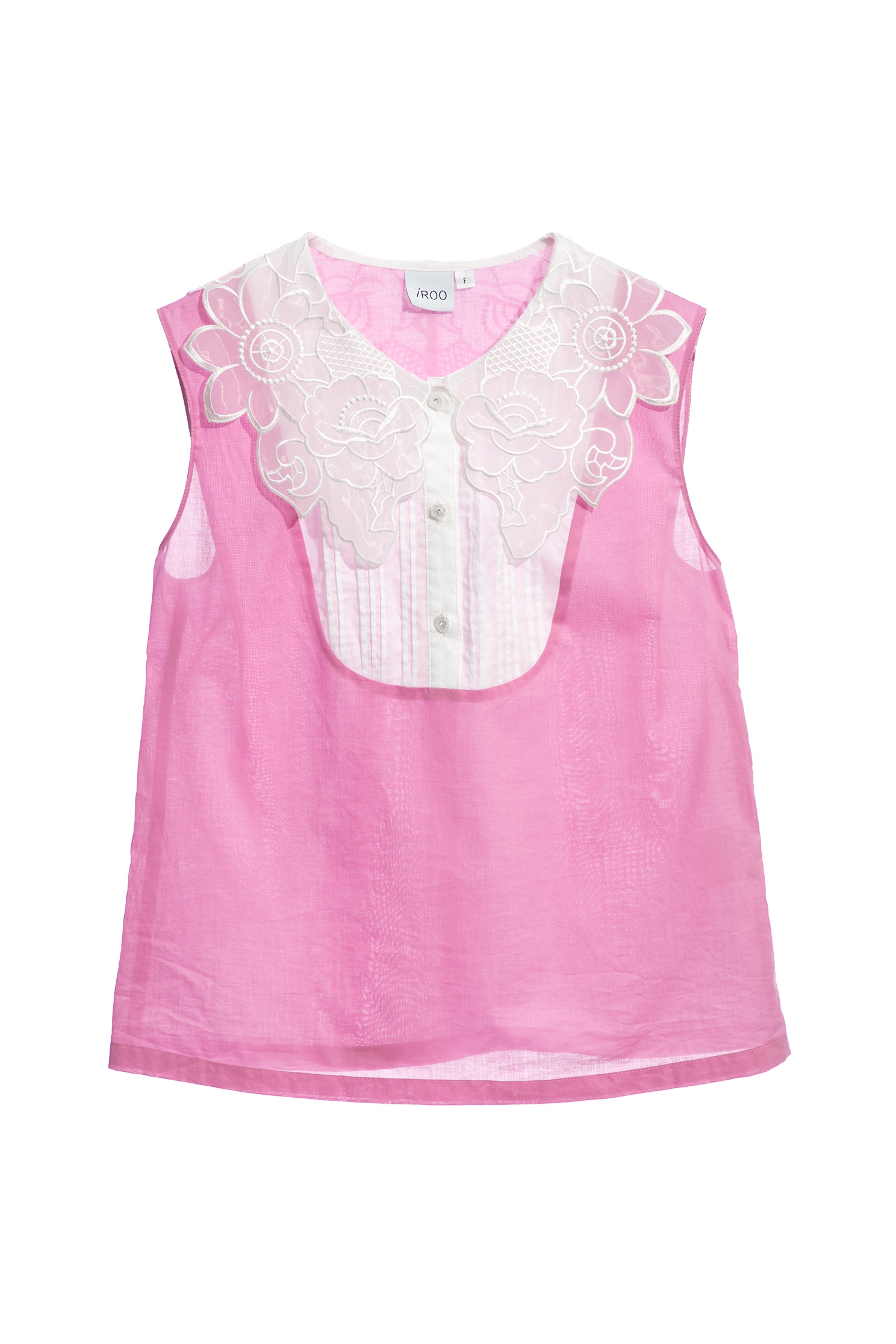 Pink Vest with Contrast Embroidery Floral CollarPink Vest with Contrast Embroidery Floral Collar,sleeveless tops,Tops,Embroidered,sleeveless tops,Season (AW) Look,sleeveless tops