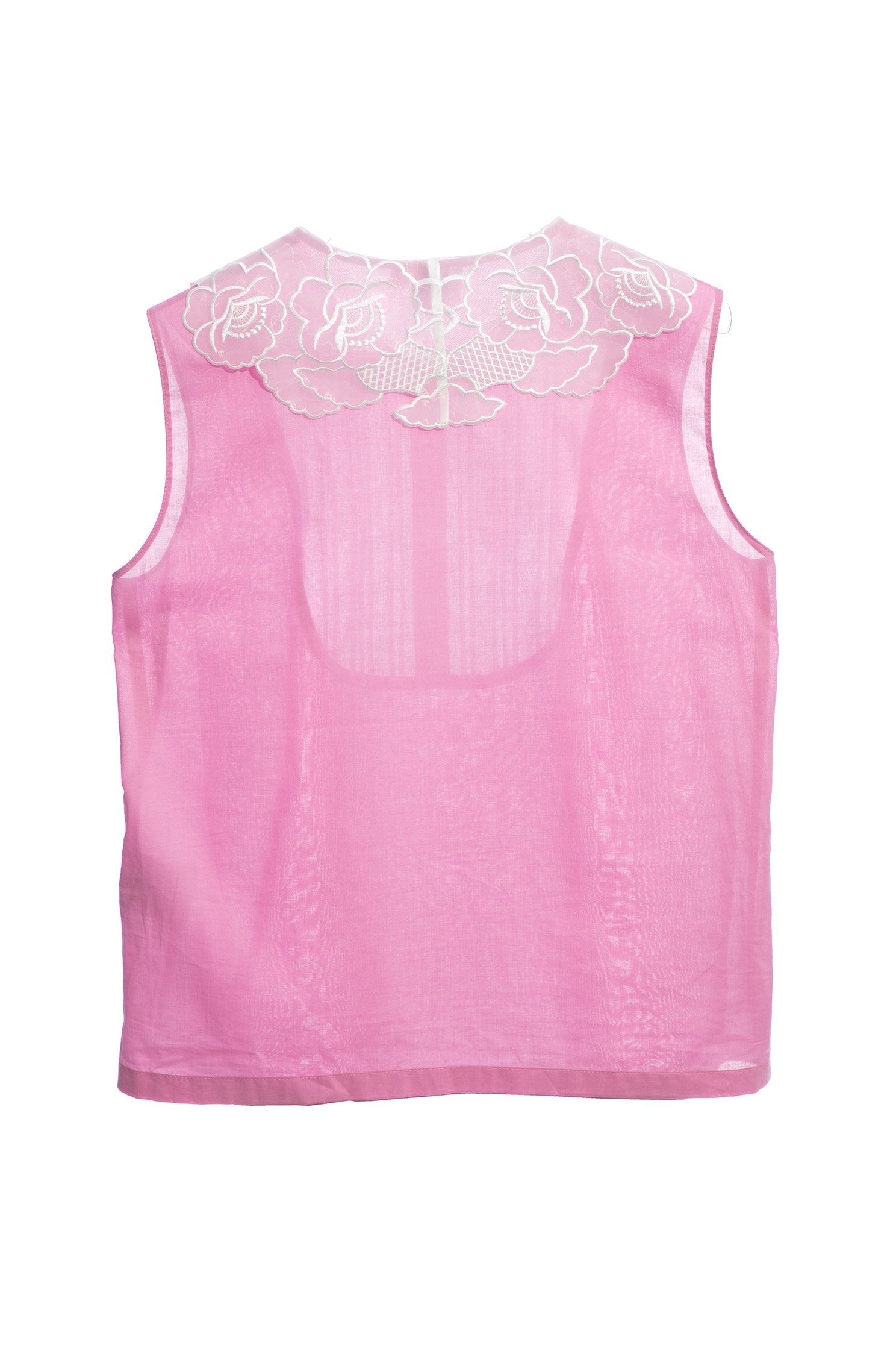 Pink Vest with Contrast Embroidery Floral CollarPink Vest with Contrast Embroidery Floral Collar,sleeveless tops,Tops,Embroidered,sleeveless tops,Season (AW) Look,sleeveless tops