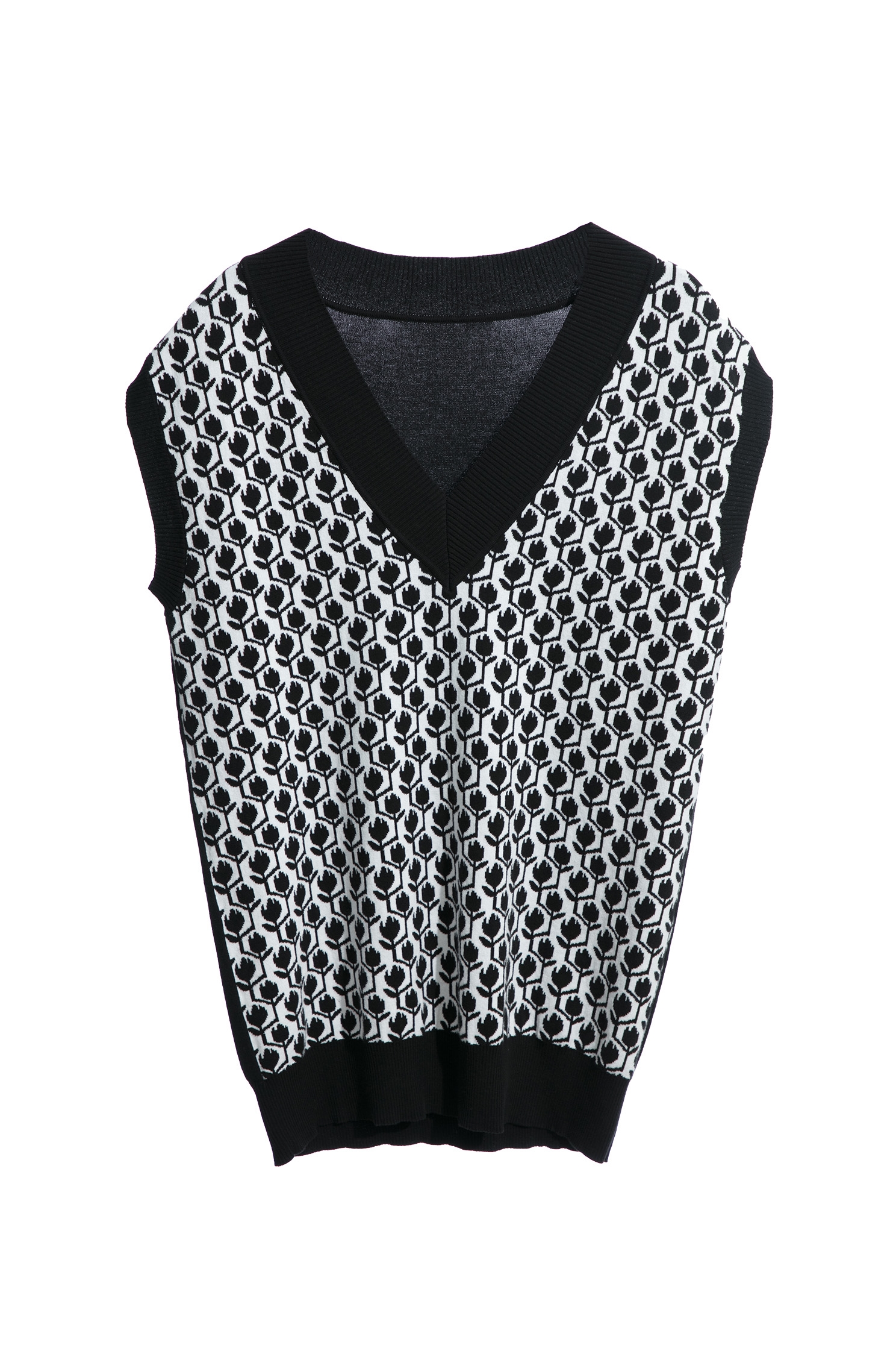 V-neck Floral Print Knit VestV-neck Floral Print Knit Vest,sleeveless tops,Tops,sleeveless tops,Season (AW) Look,sleeveless tops,Knitted,Knitted tops