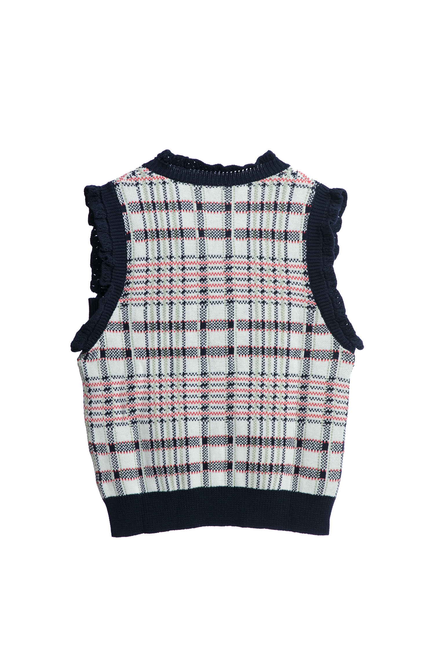 Checkered Knit Vest With Floral EmbroideryCheckered Knit Vest With Floral Embroidery,sleeveless tops,Tops,Embroidered,Plaid,sleeveless tops,Season (AW) Look,Cotton,Embroidered,sleeveless tops,Knitted,Knitted tops,Knitted tops