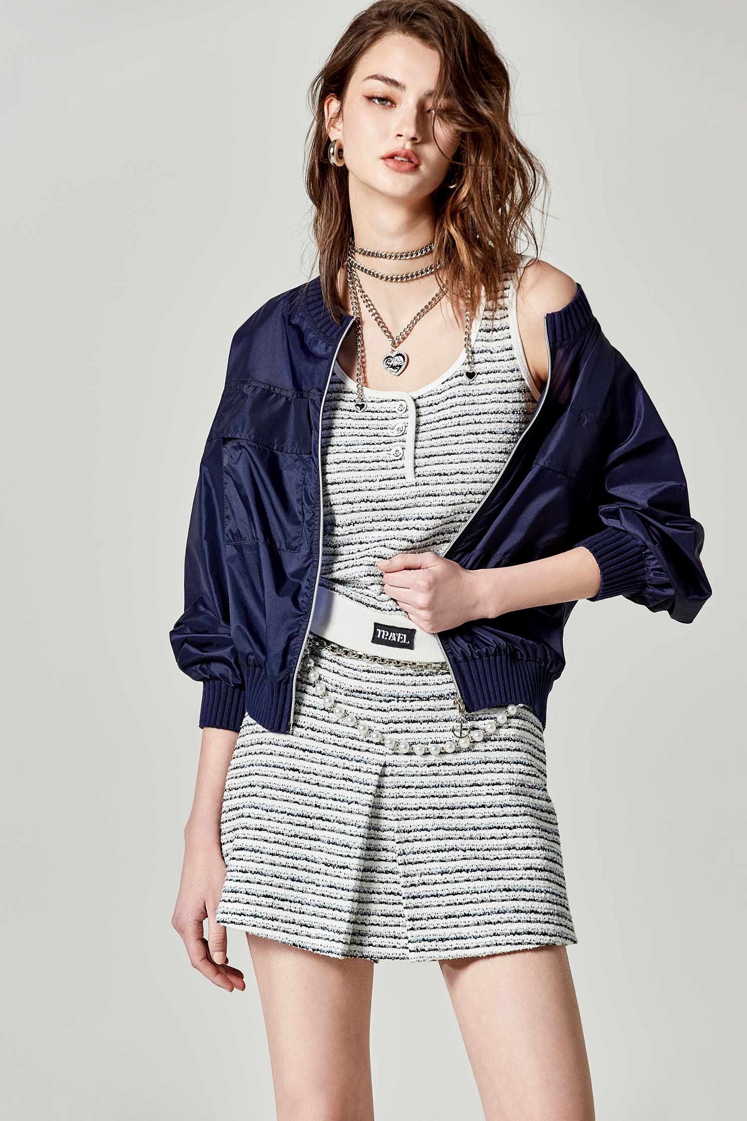 Navy Stripe Tweed VestNavy Stripe Tweed Vest,sleeveless tops,Season (SS) Look,Stripe,sleeveless tops