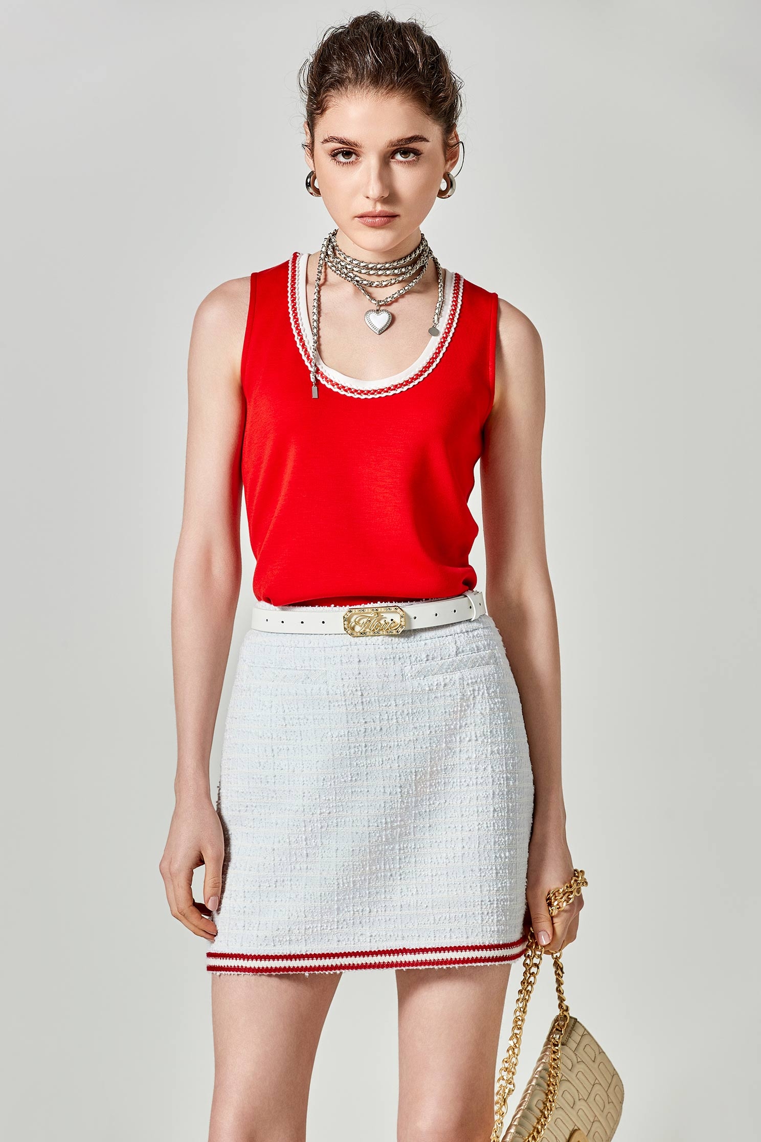 Red Tank Top With Contrast White TrimRed Tank Top With Contrast White Trim,sleeveless tops,Tops,Season (SS) Look,sleeveless tops