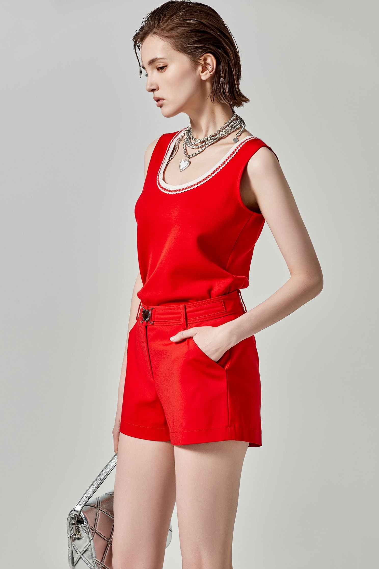 Red Tank Top With Contrast White TrimRed Tank Top With Contrast White Trim,sleeveless tops,Tops,Season (SS) Look,sleeveless tops