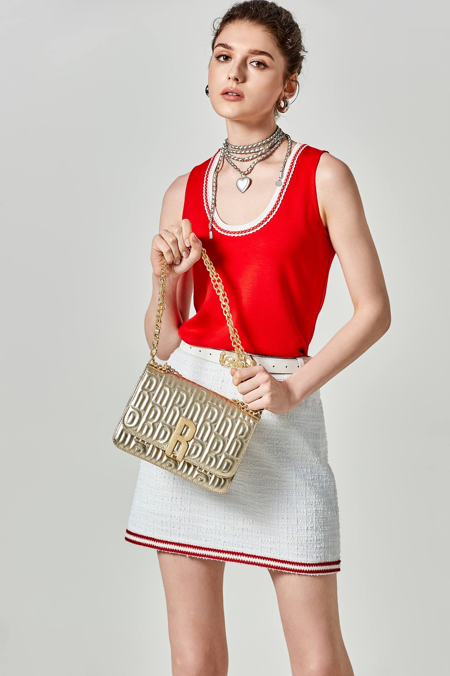 Red Tank Top With Contrast White TrimRed Tank Top With Contrast White Trim,sleeveless tops,Tops,Season (SS) Look,sleeveless tops