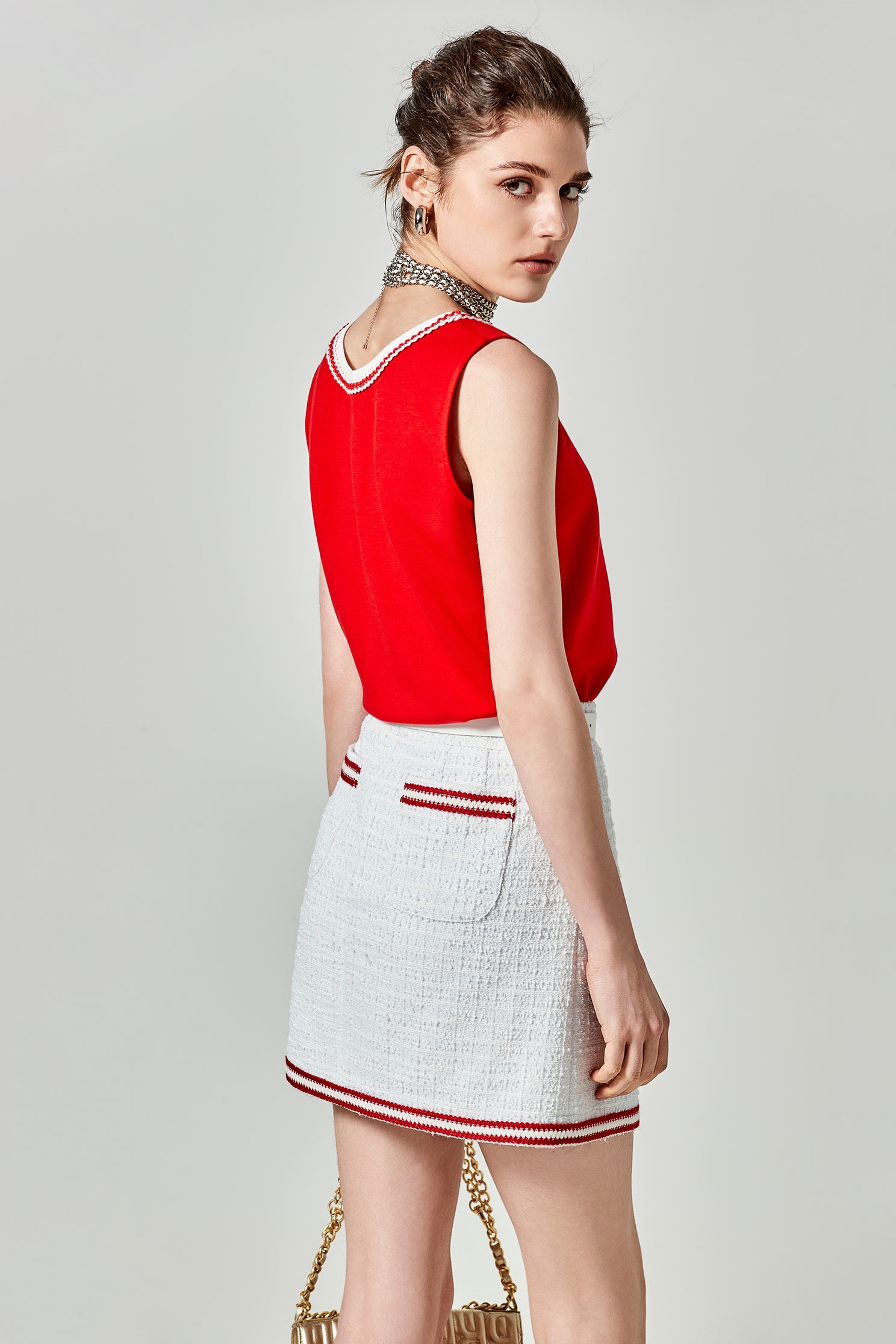 Red Tank Top With Contrast White TrimRed Tank Top With Contrast White Trim,sleeveless tops,Tops,Season (SS) Look,sleeveless tops