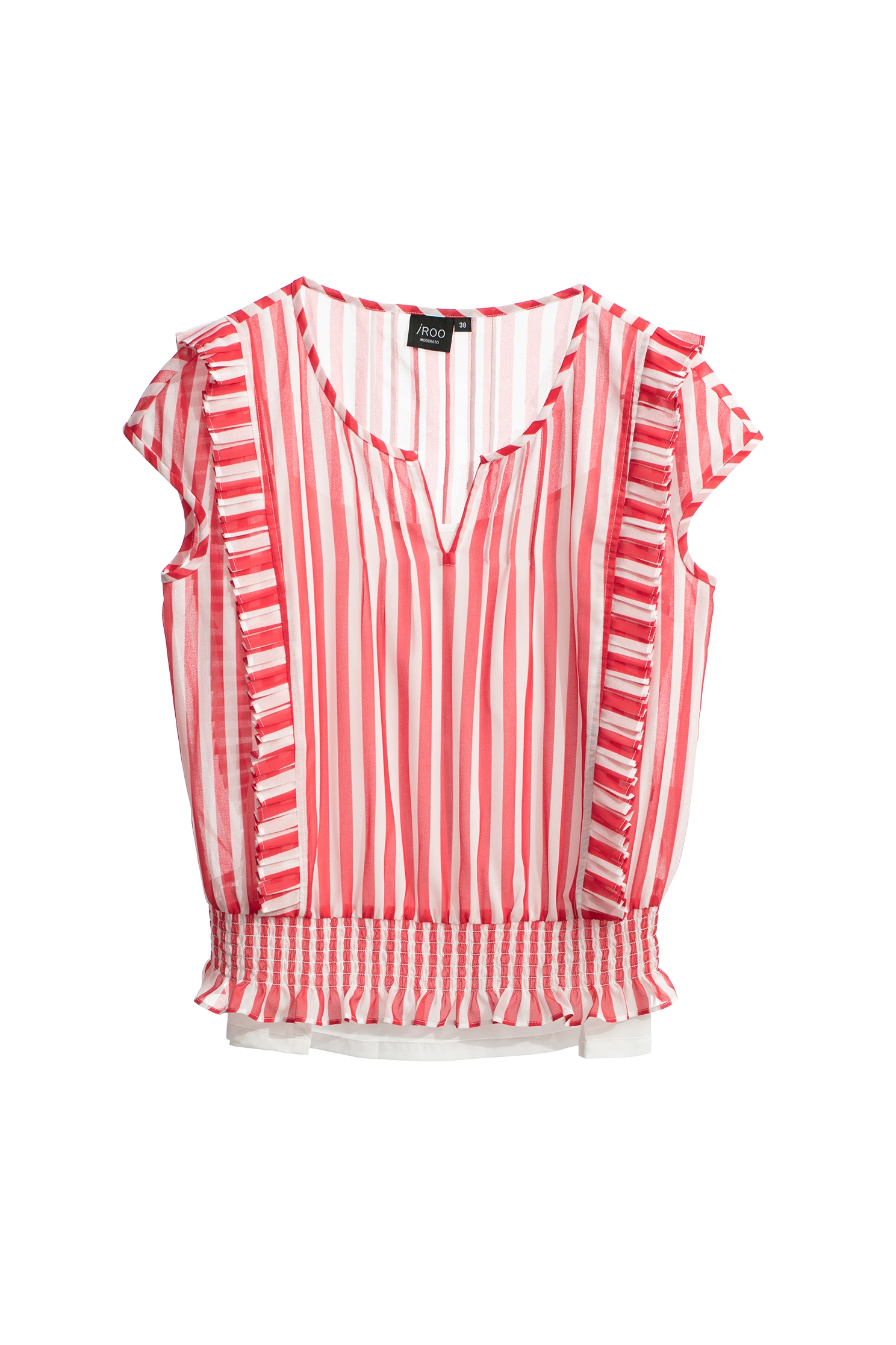 Red White Stripe Pleated Ruffle TopRed White Stripe Pleated Ruffle Top,sleeveless tops,Tops,Season (SS) Look,Chiffon