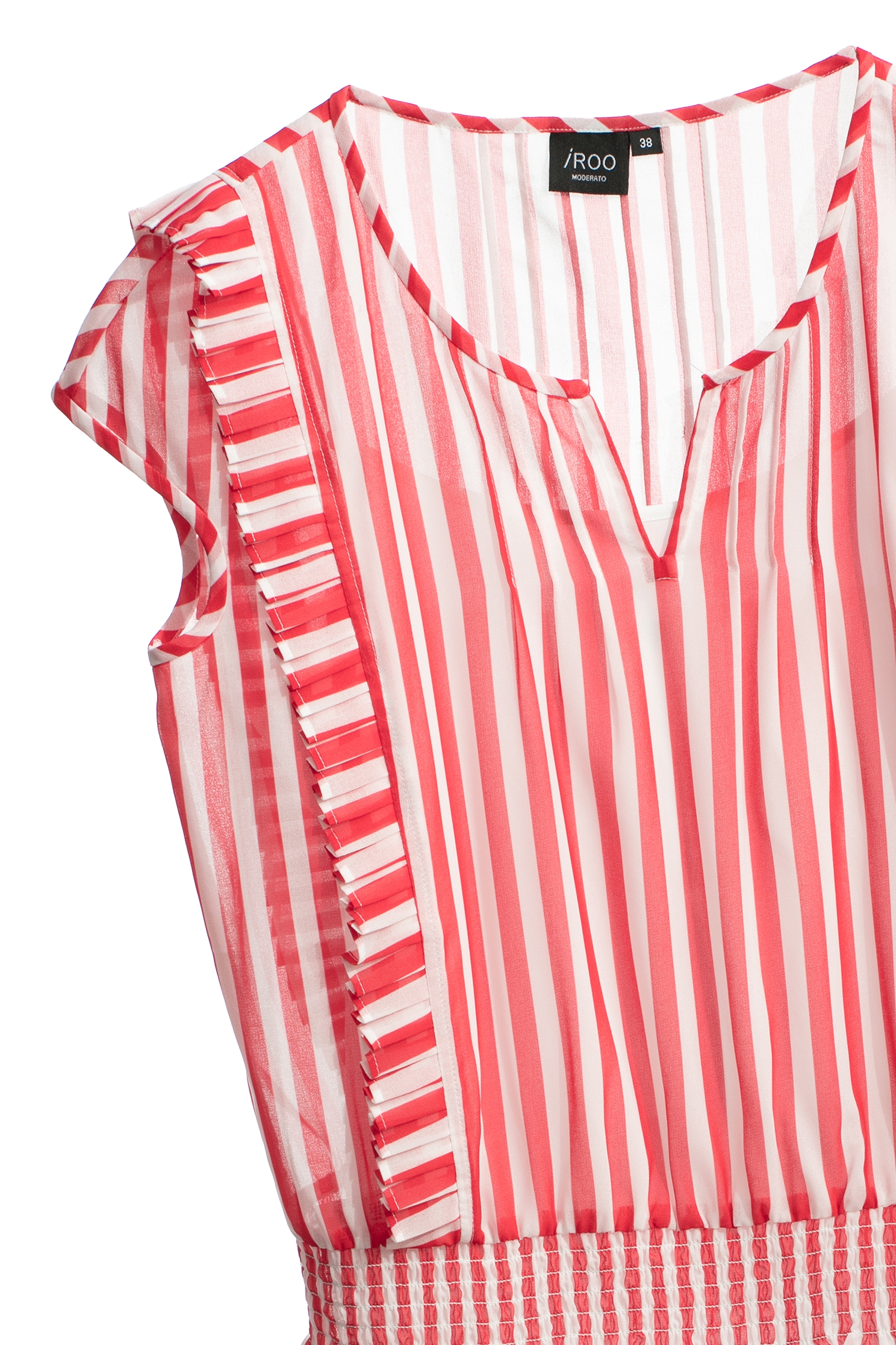 Red White Stripe Pleated Ruffle TopRed White Stripe Pleated Ruffle Top,sleeveless tops,Tops,Season (SS) Look,Chiffon