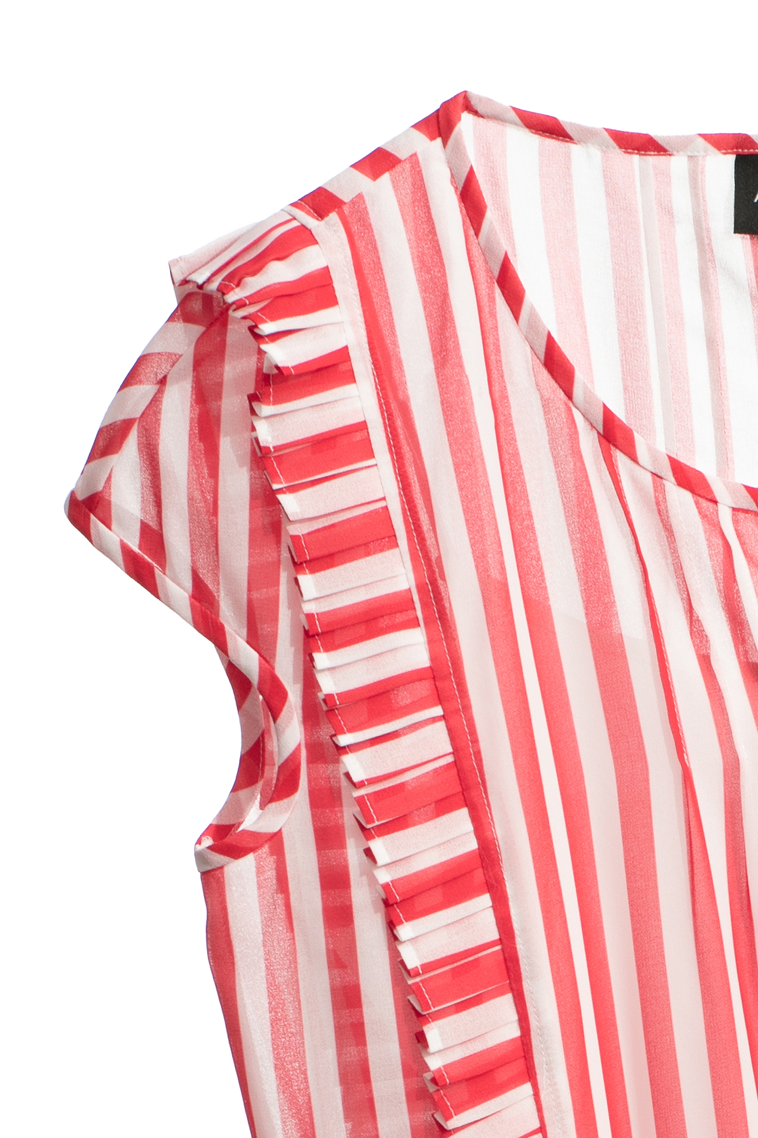 Red White Stripe Pleated Ruffle TopRed White Stripe Pleated Ruffle Top,sleeveless tops,Tops,Season (SS) Look,Chiffon