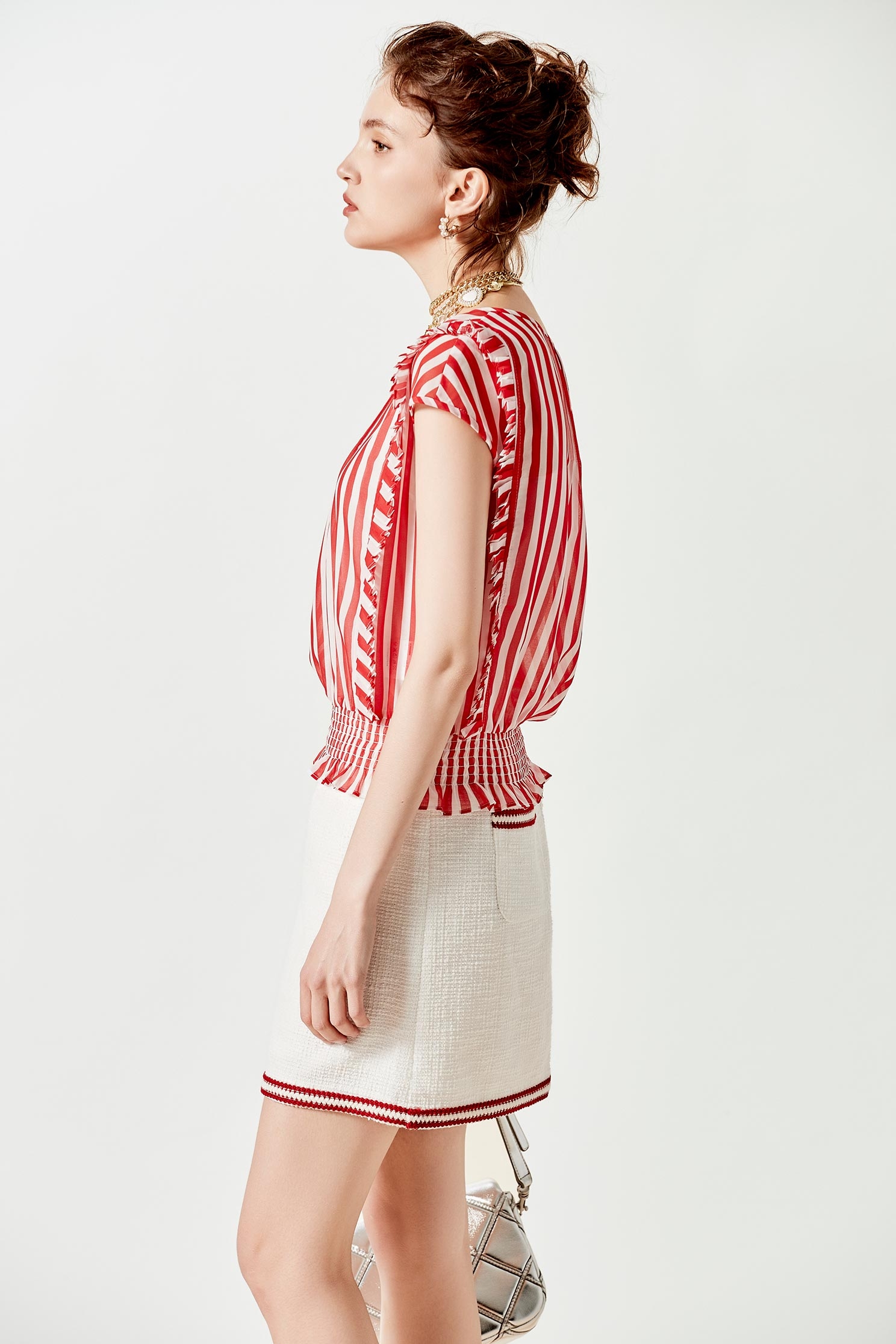 Red White Stripe Pleated Ruffle TopRed White Stripe Pleated Ruffle Top,sleeveless tops,Tops,Season (SS) Look,Chiffon