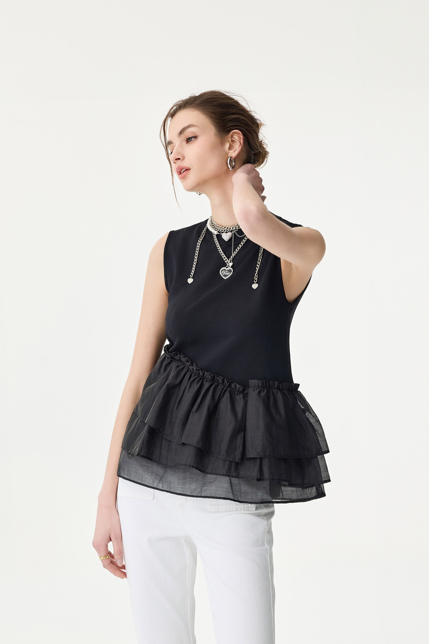 Tired Ruffle Detail Knit VestTired Ruffle Detail Knit Vest
