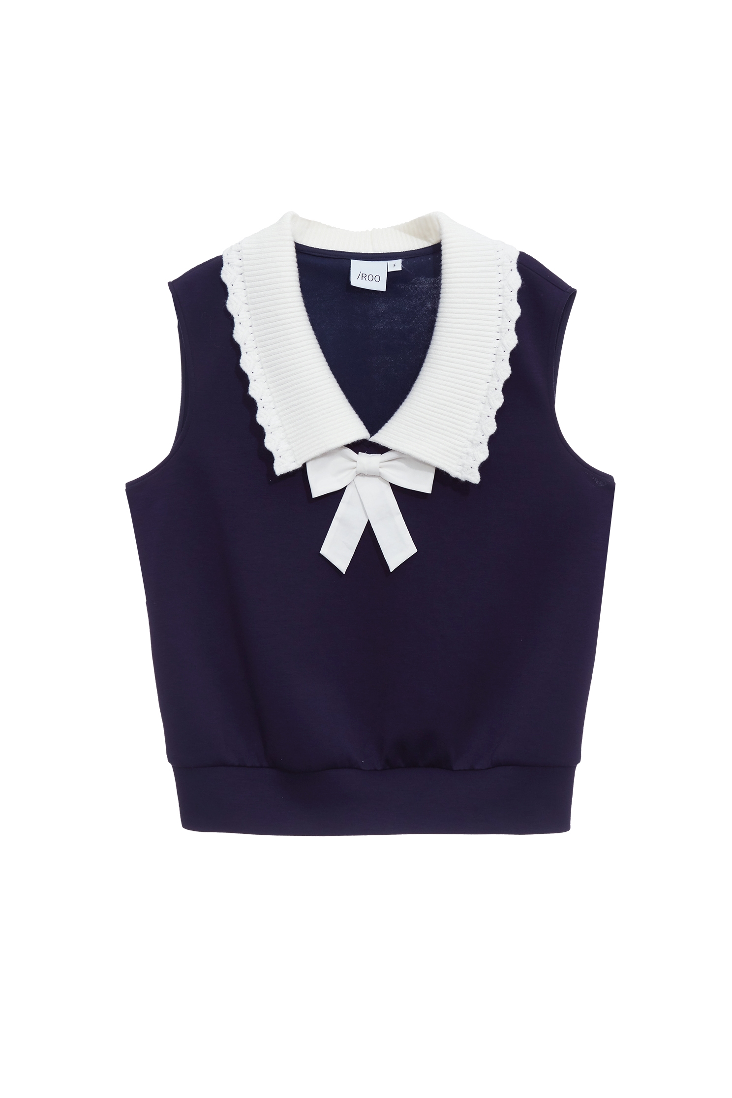 Contrast Collar Navy VestContrast Collar Navy Vest,sleeveless tops,Office Looks,Tops,Season (SS) Look,sleeveless tops,Valentine,sleeveless tops,bows,Knitted