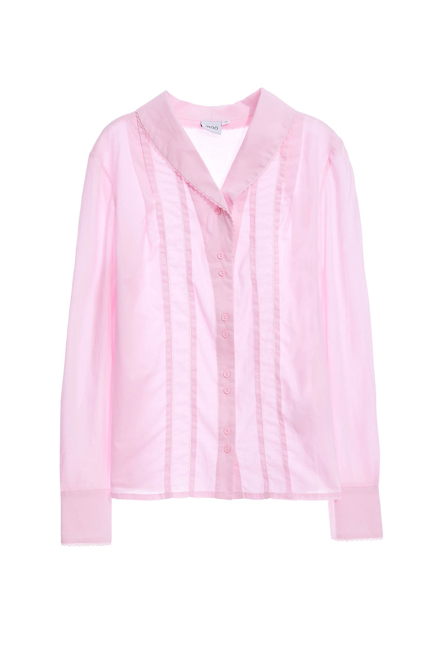 Front Pleat Blouse With Collar Trim DetailsDouble-breasted shirt,Office Looks,Tops,Season (SS) Look,mothergift,White tops,Pink,Lace,Blouses