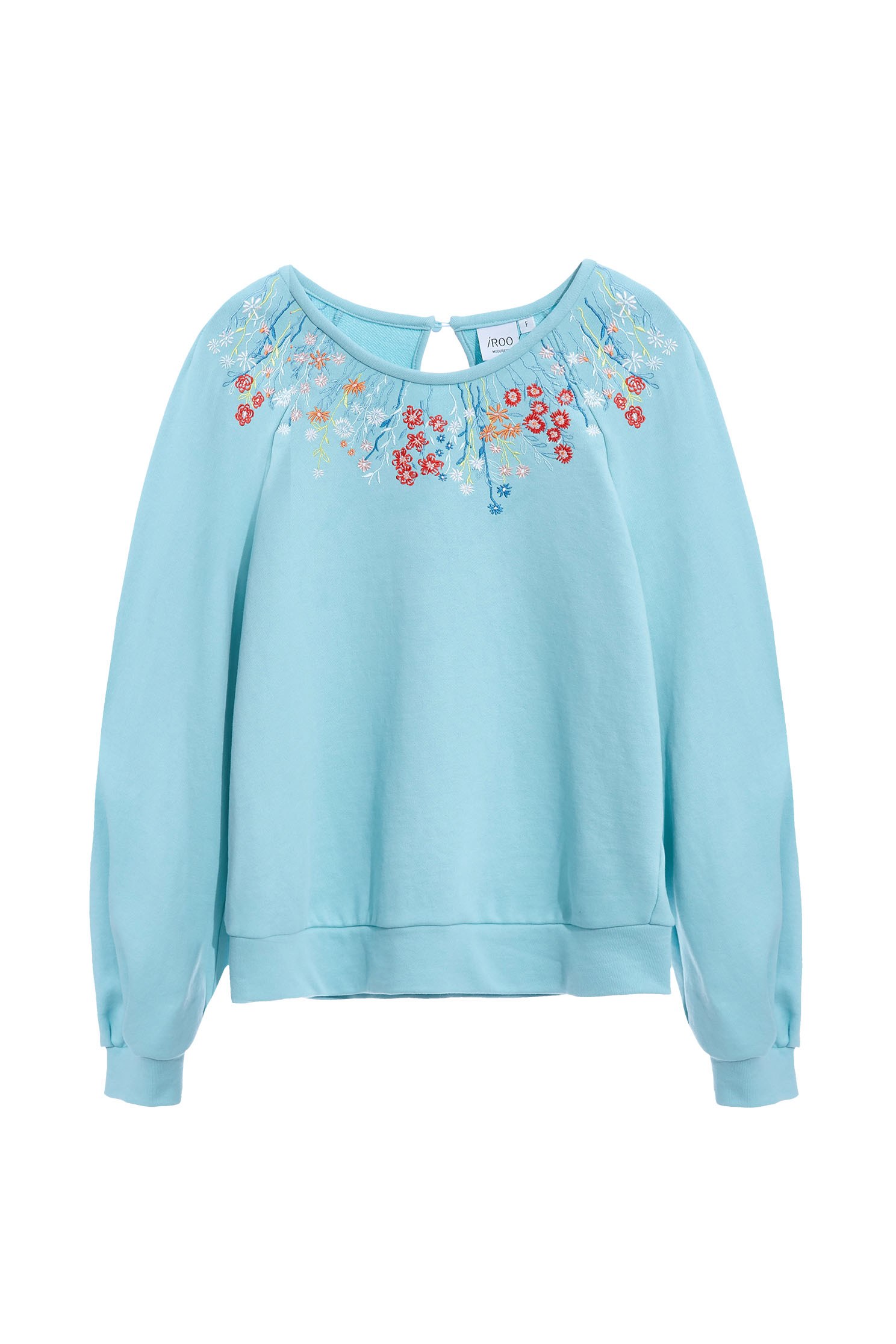 Floral Embroidered Blue Sweatshirtdaisy embroidered neckline sweatshirt,Tops,Embroidered,goodlucknewyear,mothergift,healing colors,Season (AW) Look,Cotton,blossoms,Sweaters