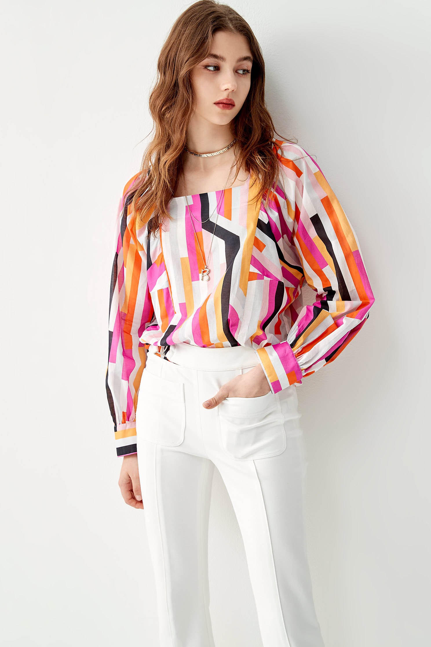 Multi Colour Stripe BlouseColourful geometric square print top,Tops,Queen,Season (AW) Look