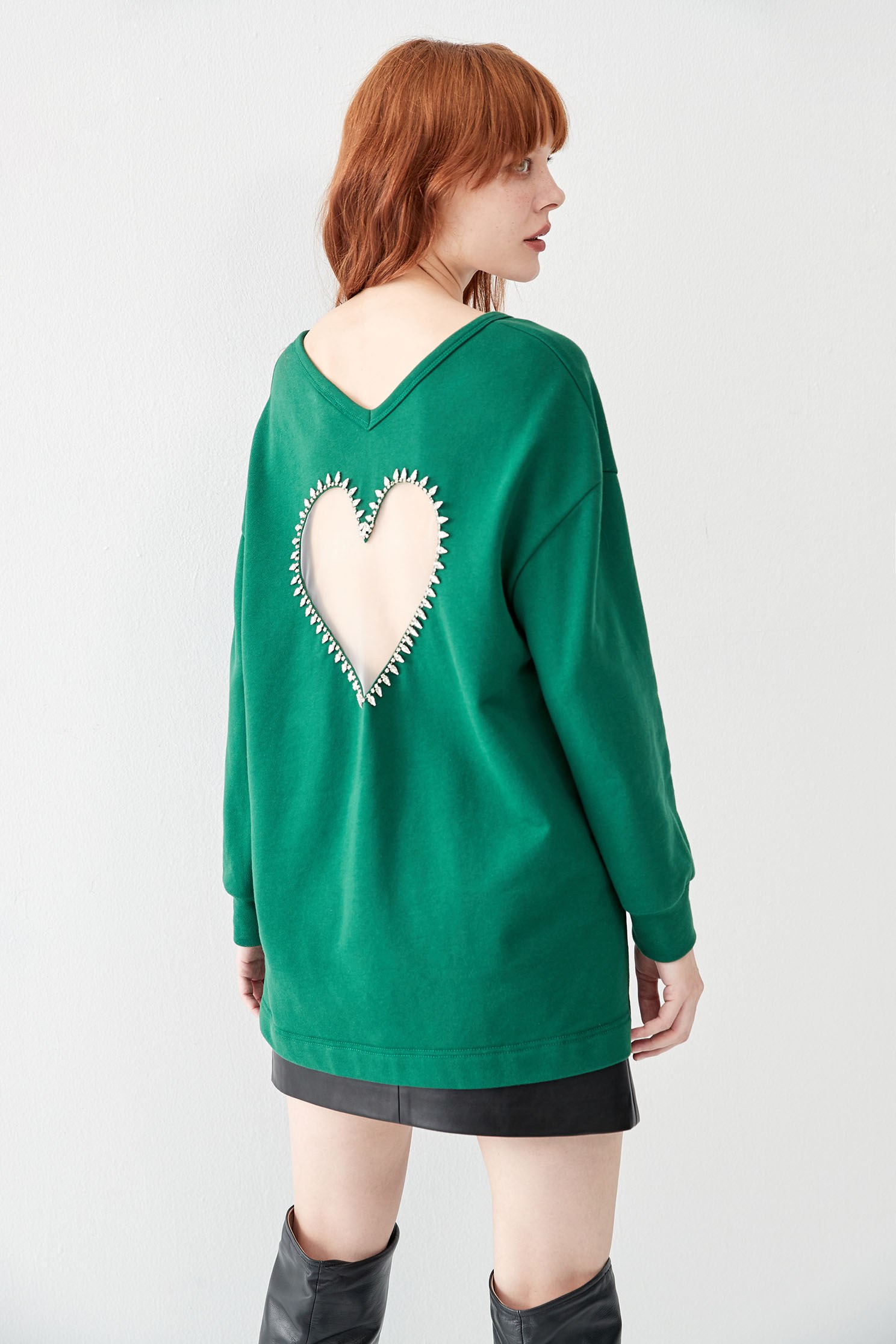 V-neck Oversize Diamonte TopSweatshirt with diamond-embellished design,Tops,Season (AW) Look,Valentine,Sweaters