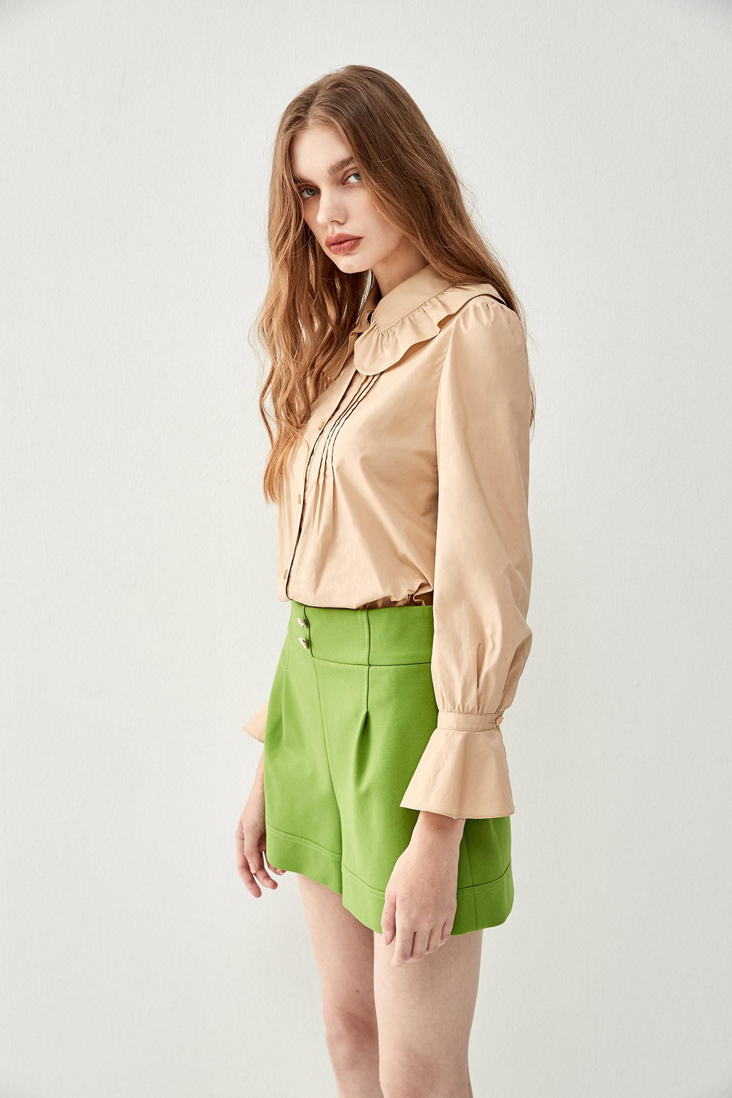 Button Front Blouse With Ruffle Collar DetailTop with ruffled collar,Tops,Season (AW) Look,fashionart