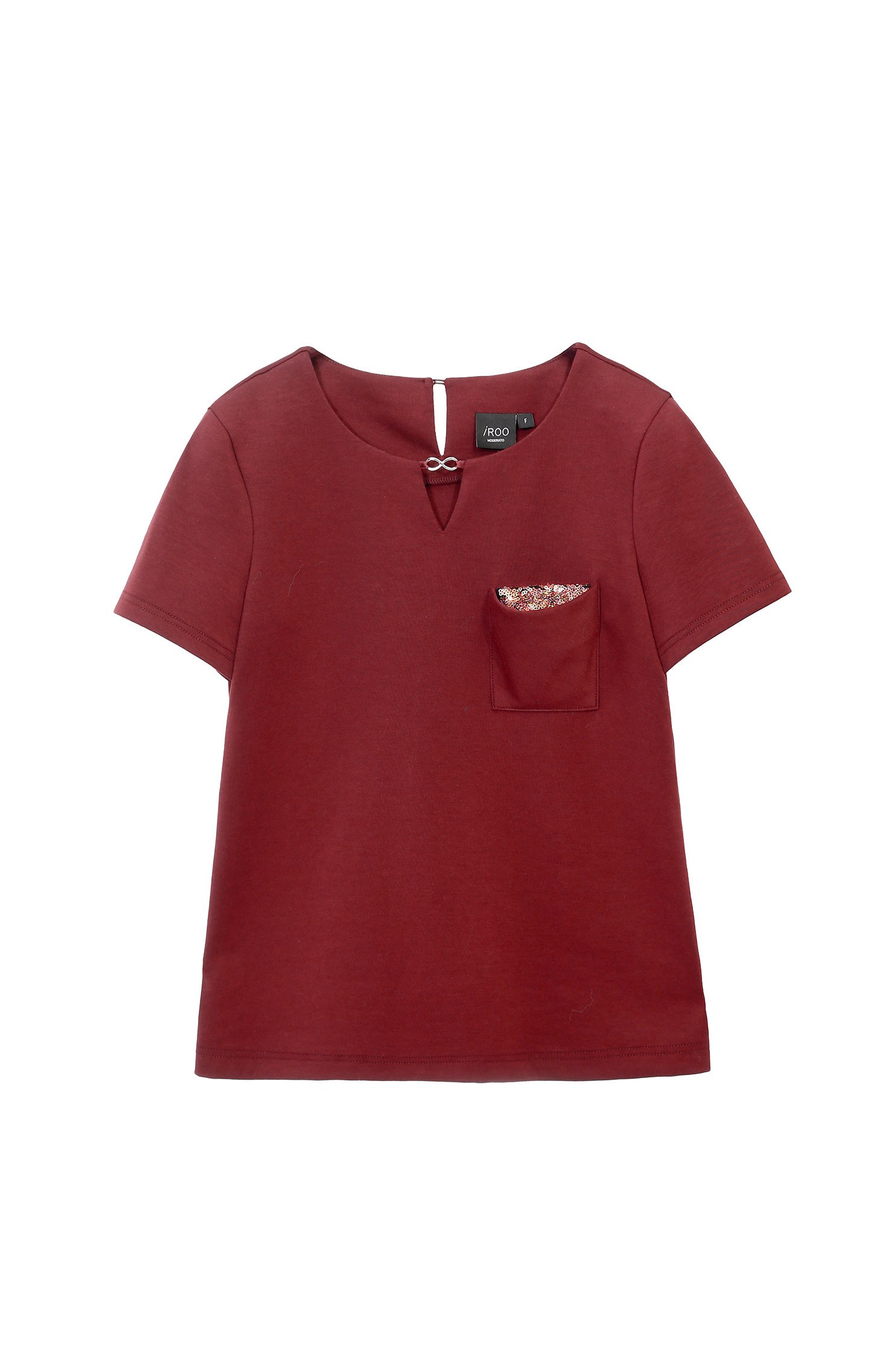 Maroon Basic Tee With Patch PocketT-shirt with sequin pocket,T-shirts,T-shirts,Tops,Season (AW) Look,Valentine,Lucky Red