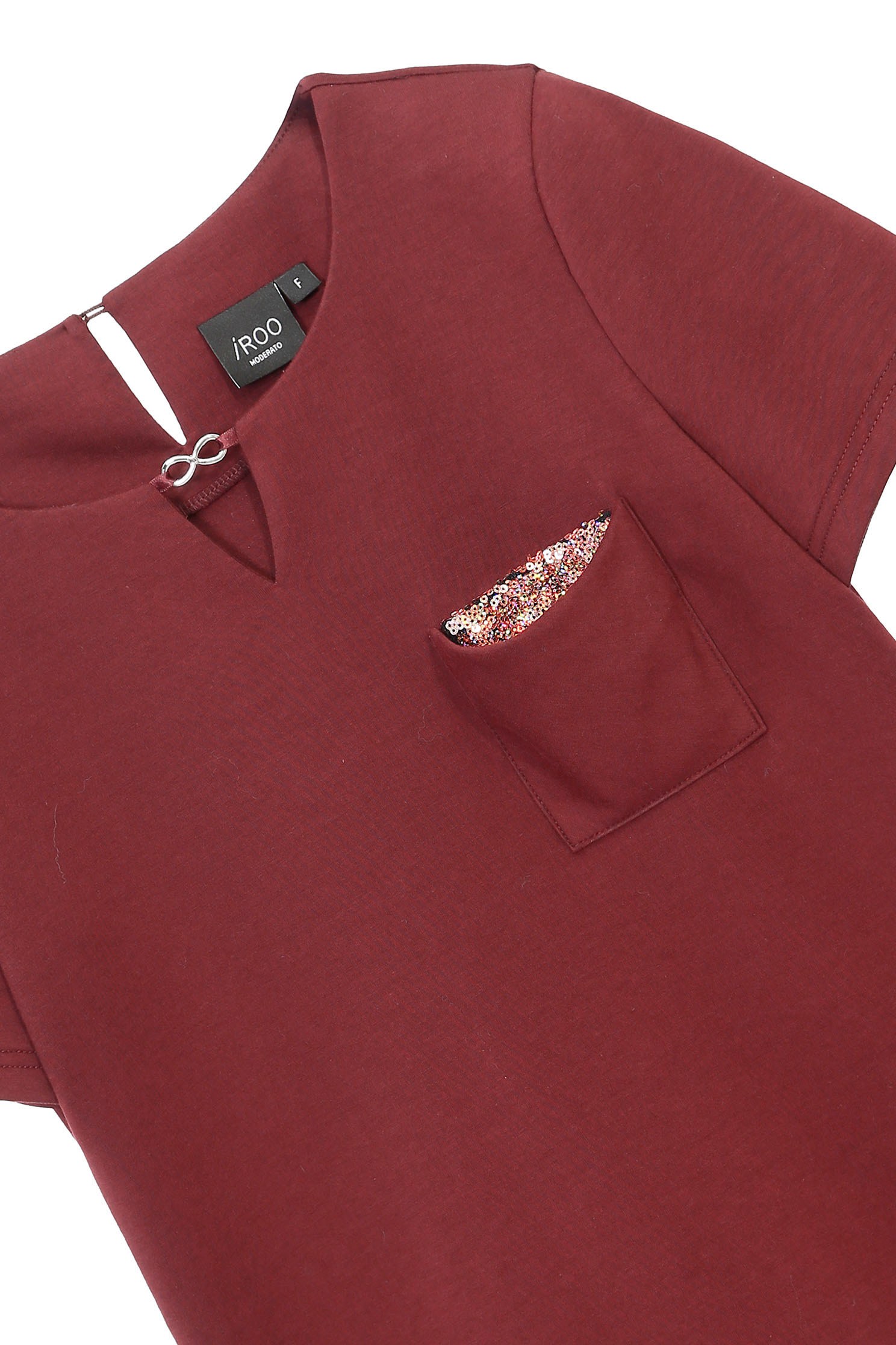 Maroon Basic Tee With Patch PocketT-shirt with sequin pocket,T-shirts,T-shirts,Tops,Season (AW) Look,Valentine,Lucky Red