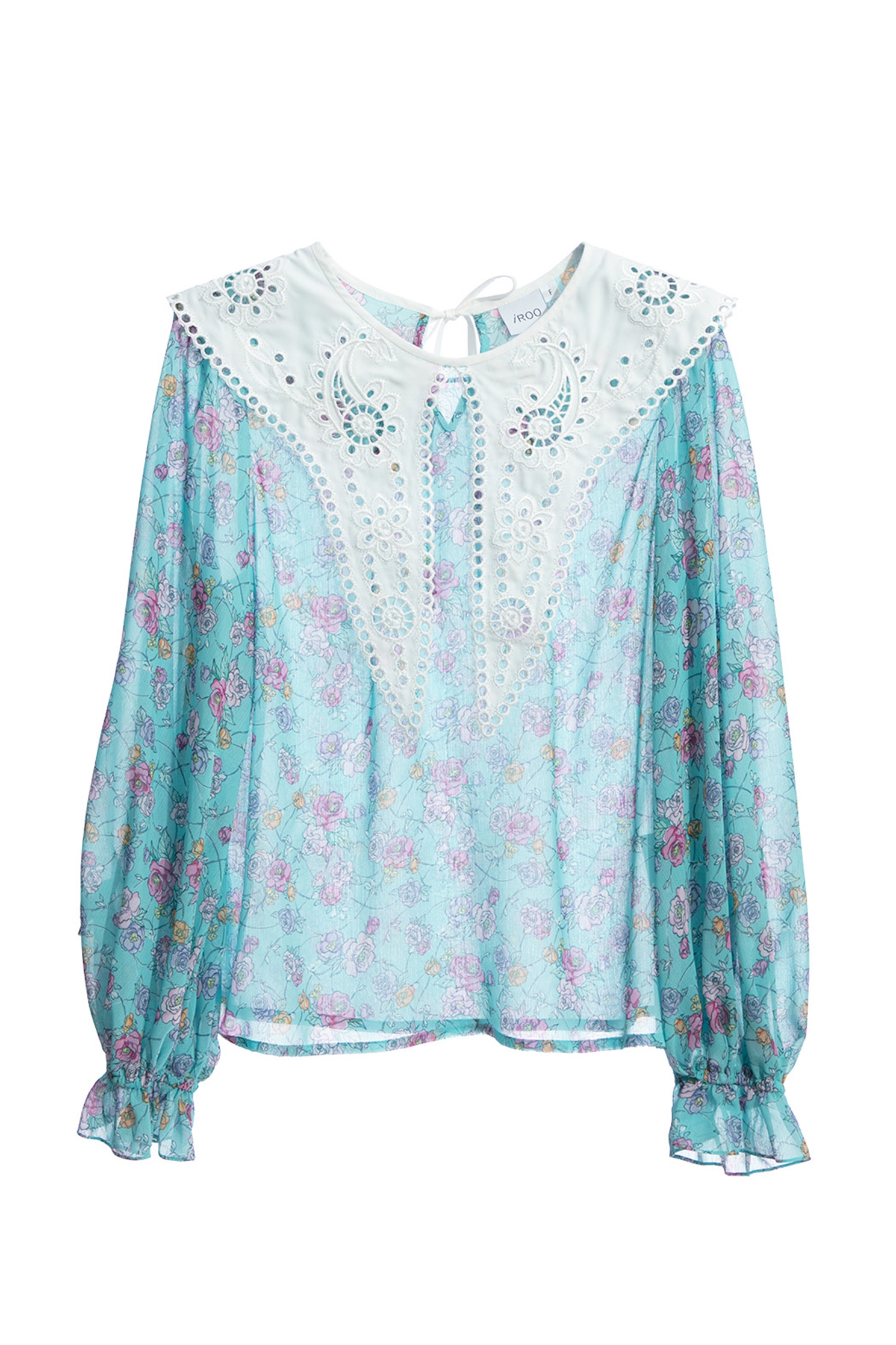 Floral Print Top With Contrast Lace CollarFloral Print Top With Contrast Lace Collar,Tops,Embroidered,Season (AW) Look,Chiffon