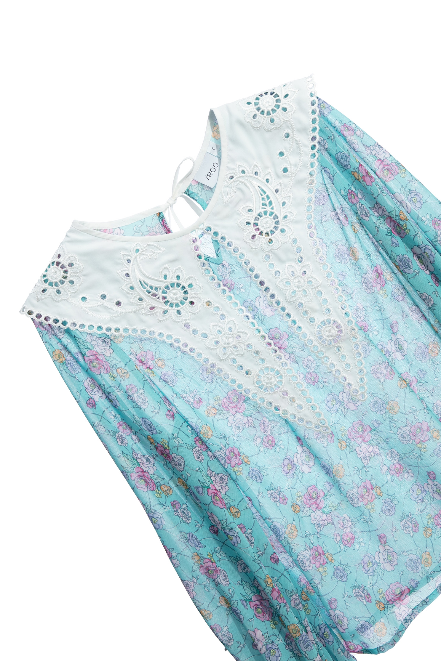 Floral Print Top With Contrast Lace CollarFloral Print Top With Contrast Lace Collar,Tops,Embroidered,Season (AW) Look,Chiffon