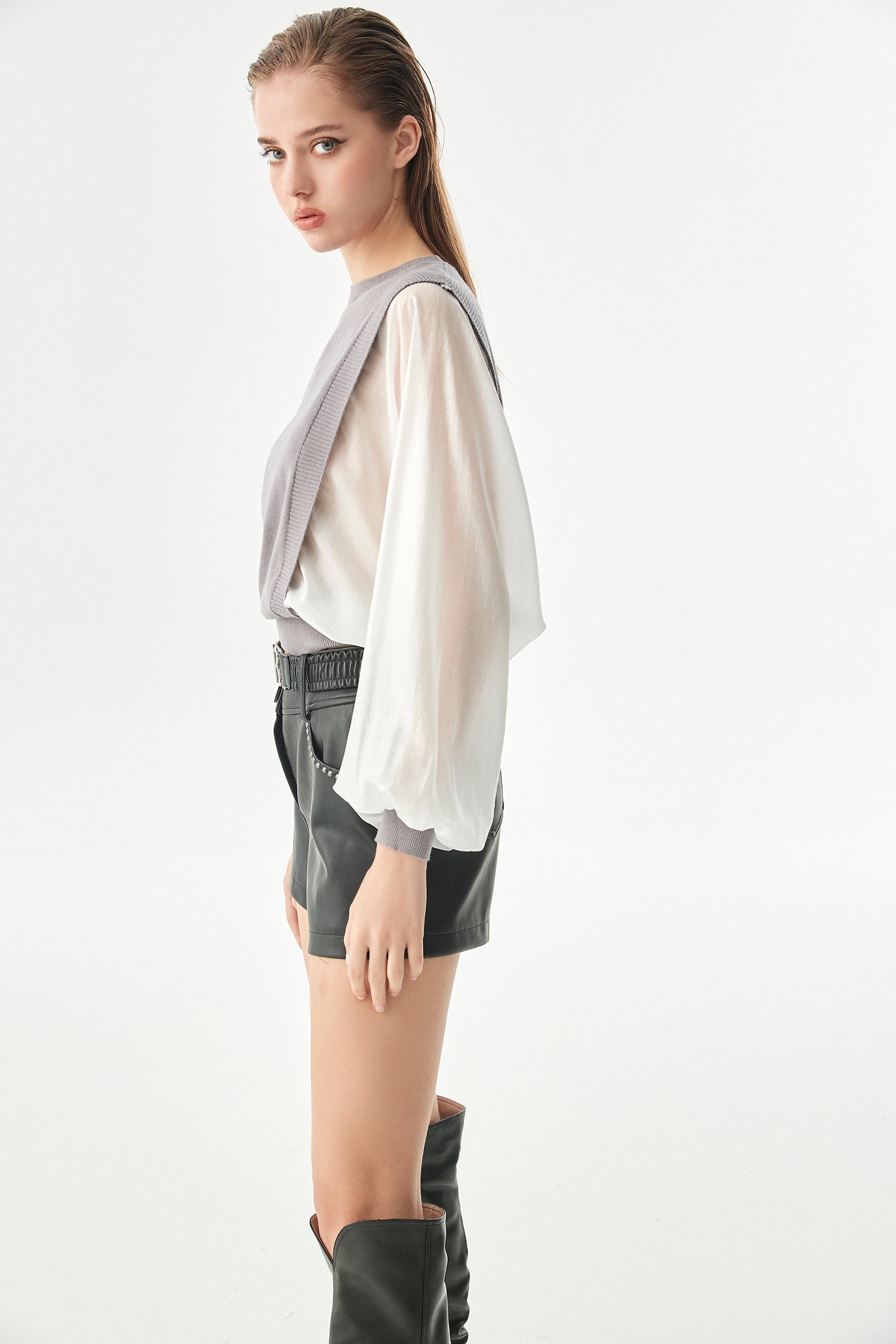 Mix Fabric Batwing Sleeve TopMix Fabric Batwing Sleeve Top,Tops,Season (AW) Look,Knitted,Knitted tops,Knitted tops