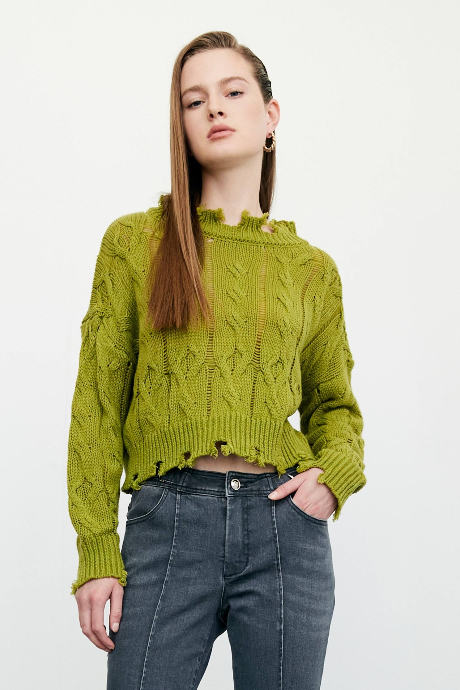 Distress Long Sleeve Knit TopDistress Long Sleeve Knit Top,Tops,Season (AW) Look,Knitted,Knitted tops,Knitted tops