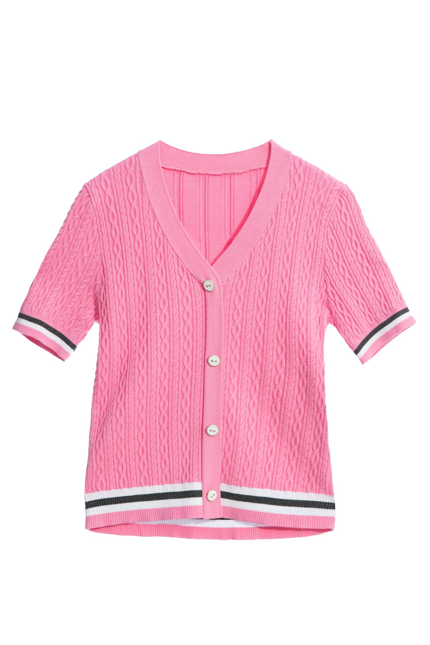 V-neck Button Front Knit TopV-neck Button Front Knit Top,Tops,Stripe,Season (AW) Look,Knitted,Knitted tops