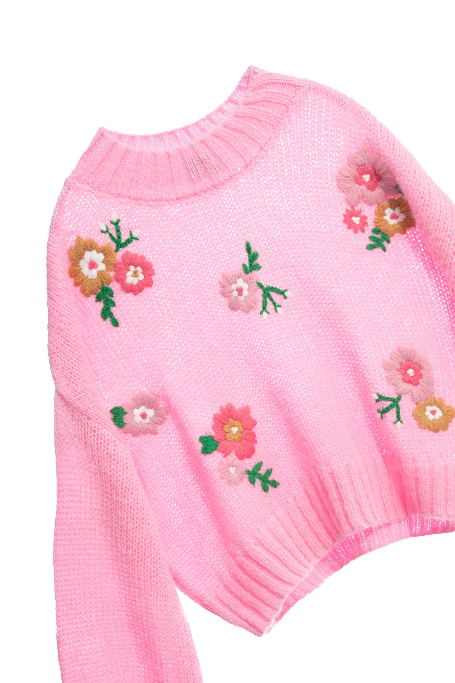 Pink Knit Top With Floral DetailPink Knit Top With Floral Detail,Tops,Season (AW) Look,Knitted,Knitted tops,Knitted tops