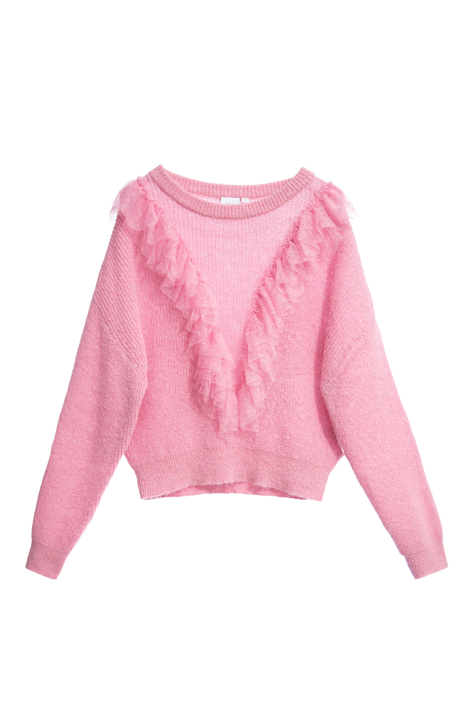 Pink Knit Top With Mesh Ruffle DetailPink Knit Top With Mesh Ruffle Detail,Tops,Season (AW) Look,Knitted,Knitted tops,Knitted tops