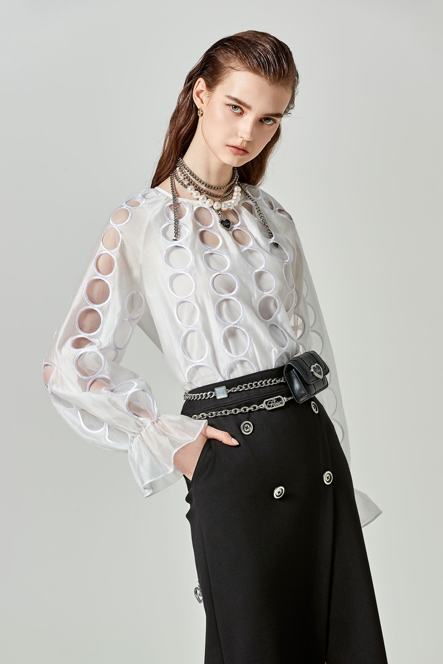 Hollow Out Detail Long Sleeve TopHollow Out Detail Long Sleeve Top,Tops,Under shirts,Season (SS) Look,pearl,Embroidered