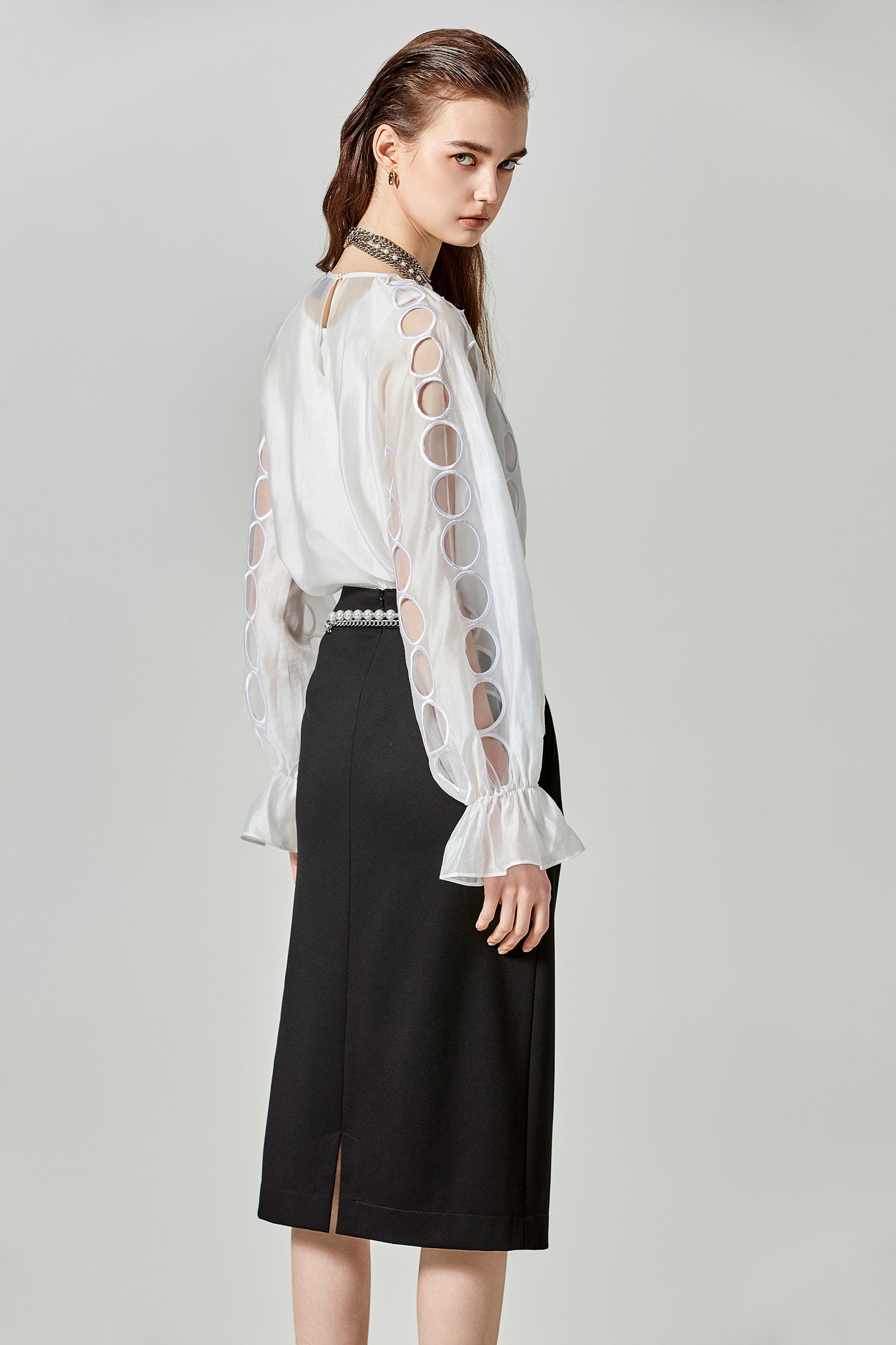 Hollow Out Detail Long Sleeve TopHollow Out Detail Long Sleeve Top,Tops,Under shirts,Season (SS) Look,pearl,Embroidered