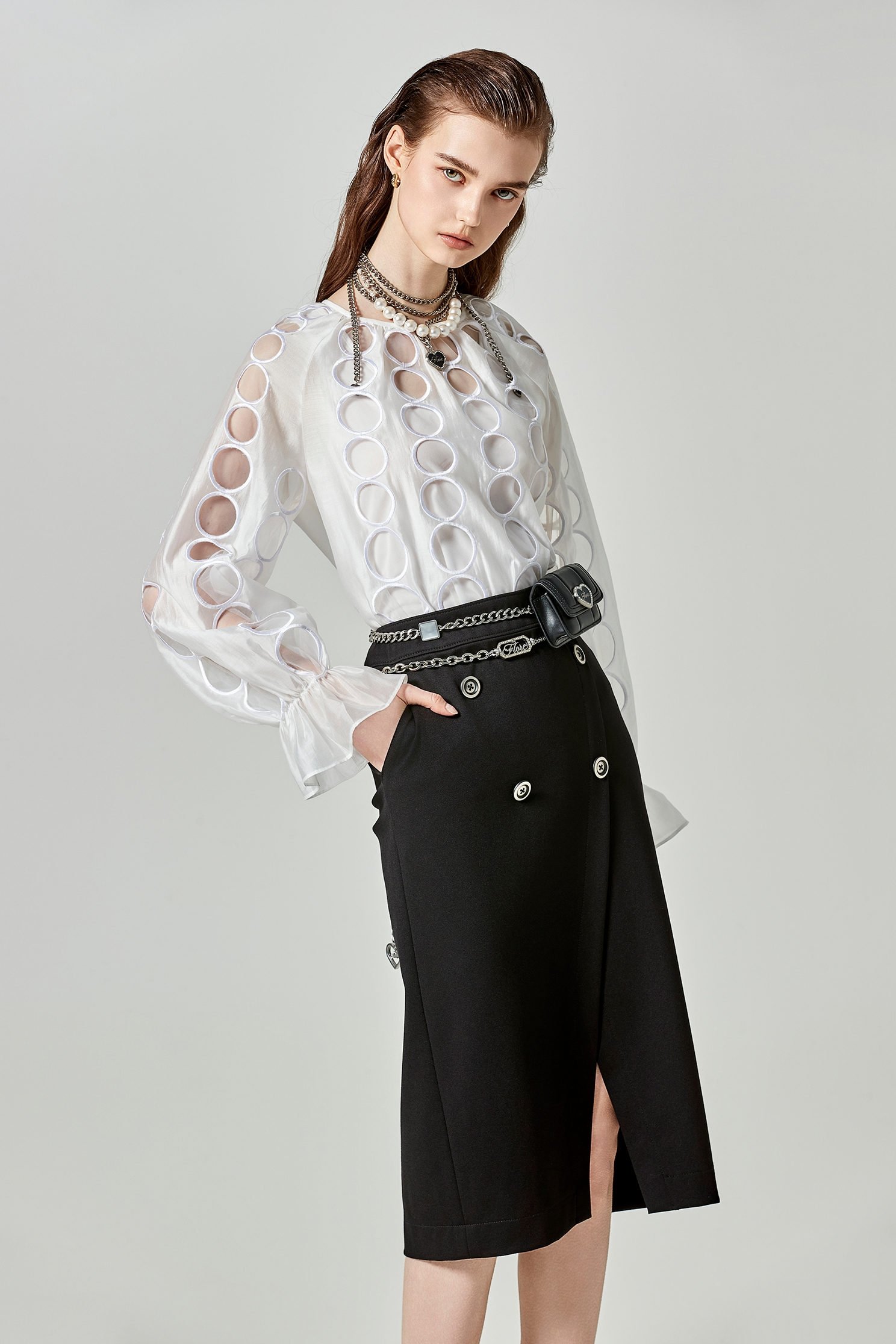 Hollow Out Detail Long Sleeve TopHollow Out Detail Long Sleeve Top,Tops,Under shirts,Season (SS) Look,pearl,Embroidered