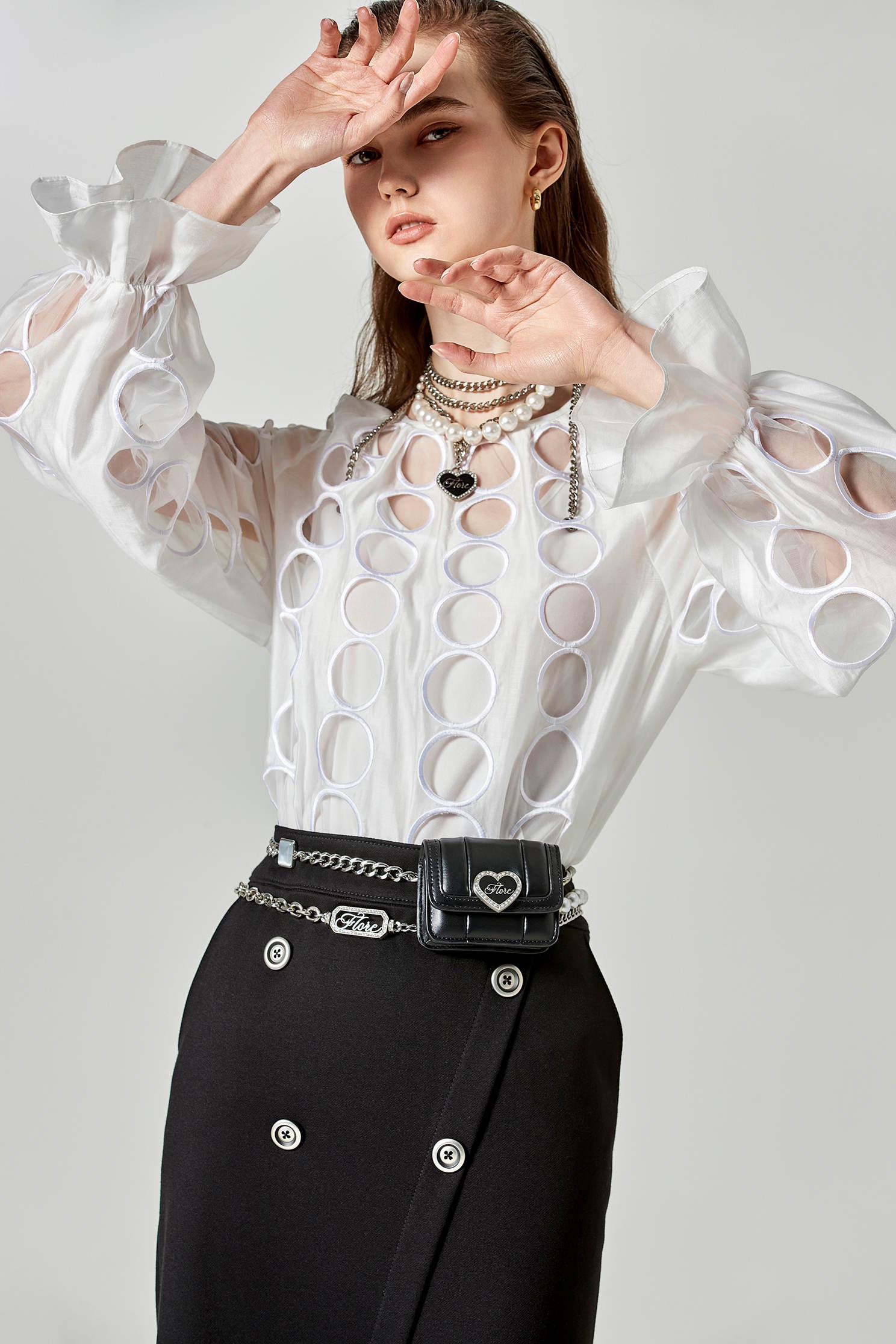 Hollow Out Detail Long Sleeve TopHollow Out Detail Long Sleeve Top,Tops,Under shirts,Season (SS) Look,pearl,Embroidered