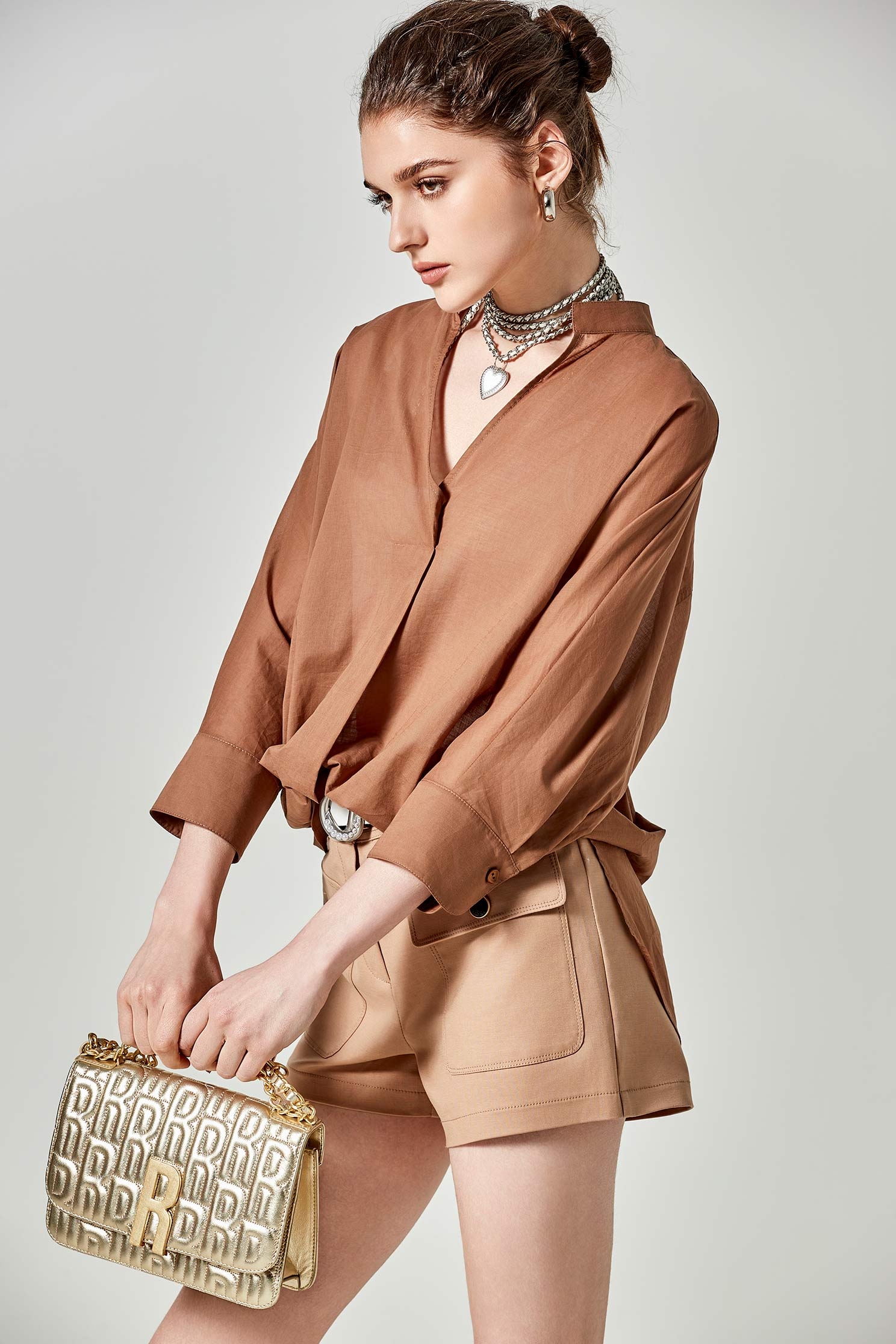 V-neck Caramel Oversize BlouseV-neck Caramel Oversize Blouse,Season (SS) Look,Blouses