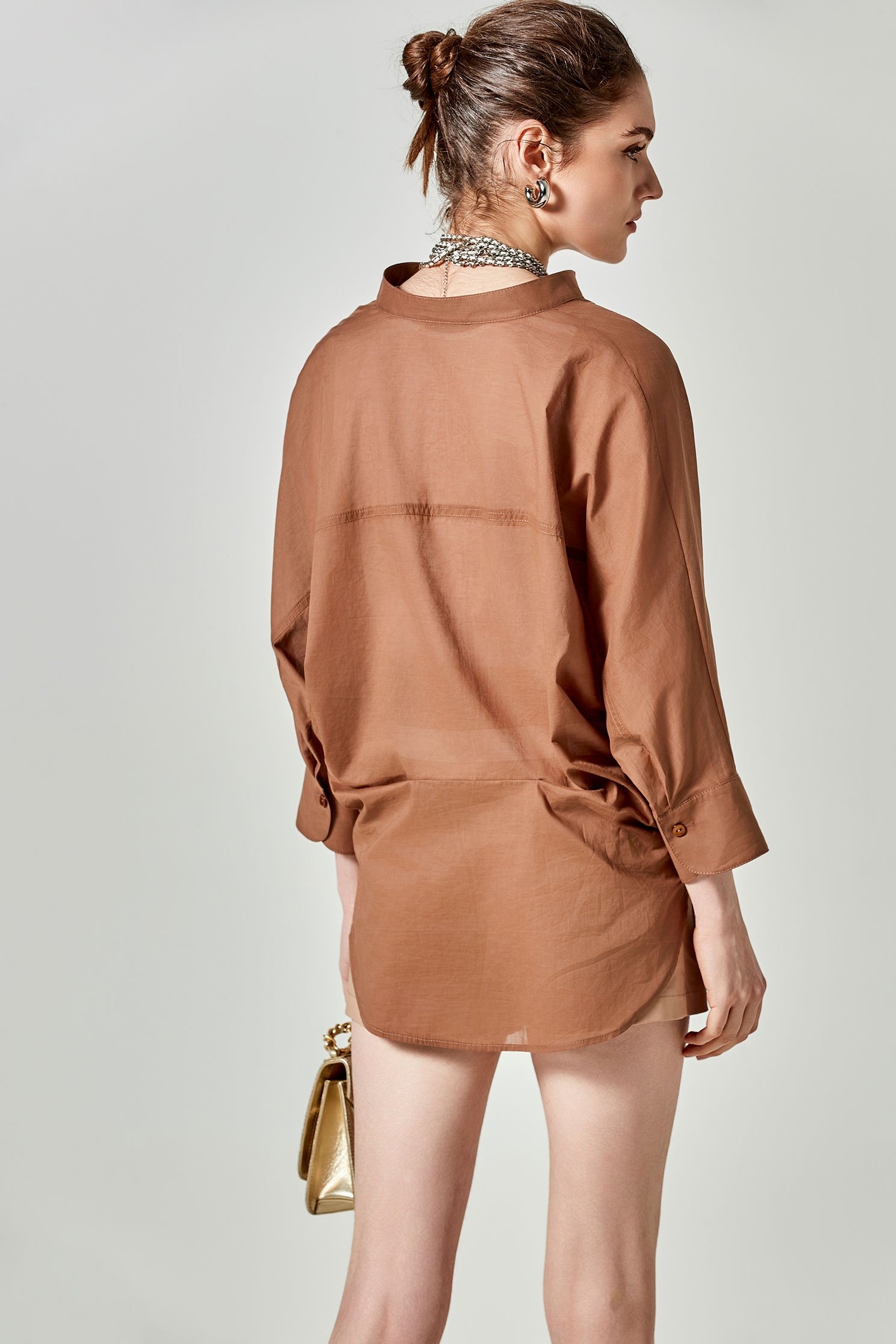 V-neck Caramel Oversize BlouseV-neck Caramel Oversize Blouse,Season (SS) Look,Blouses