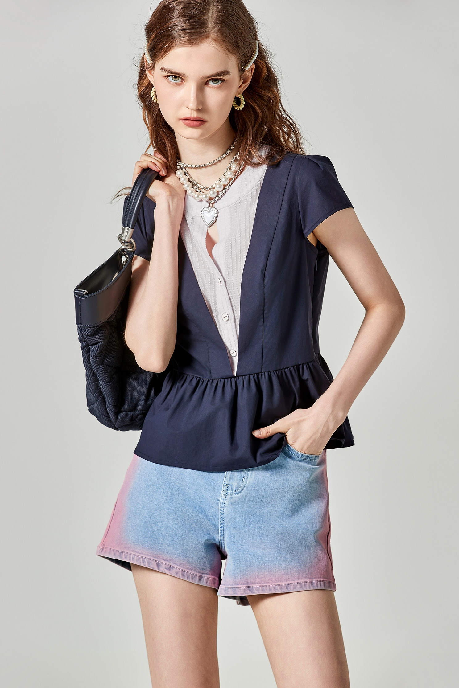 Short Sleeve Fake Two Piece Peplum TopShort Sleeve Fake Two Piece Peplum Top,Tops,Season (SS) Look,Blouses