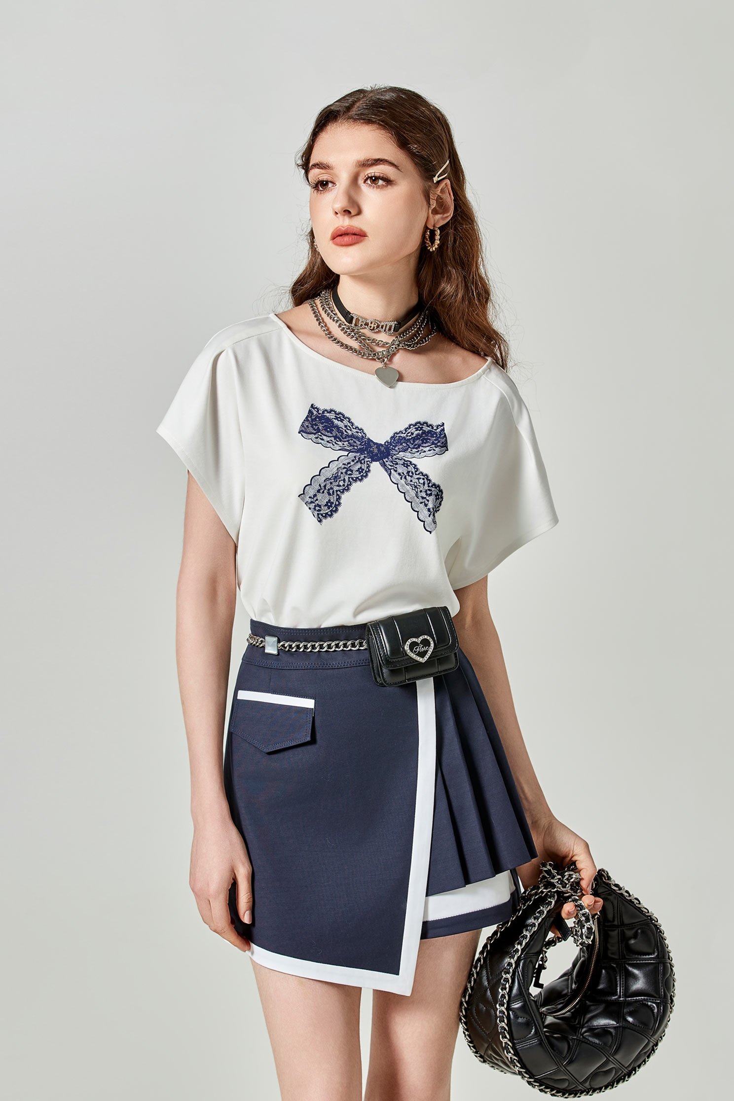 Lace Bow Deail Wide Sleeve TeeLace Bow Deail Wide Sleeve Tee,T-shirts,Tops,Season (SS) Look,Lace,bows