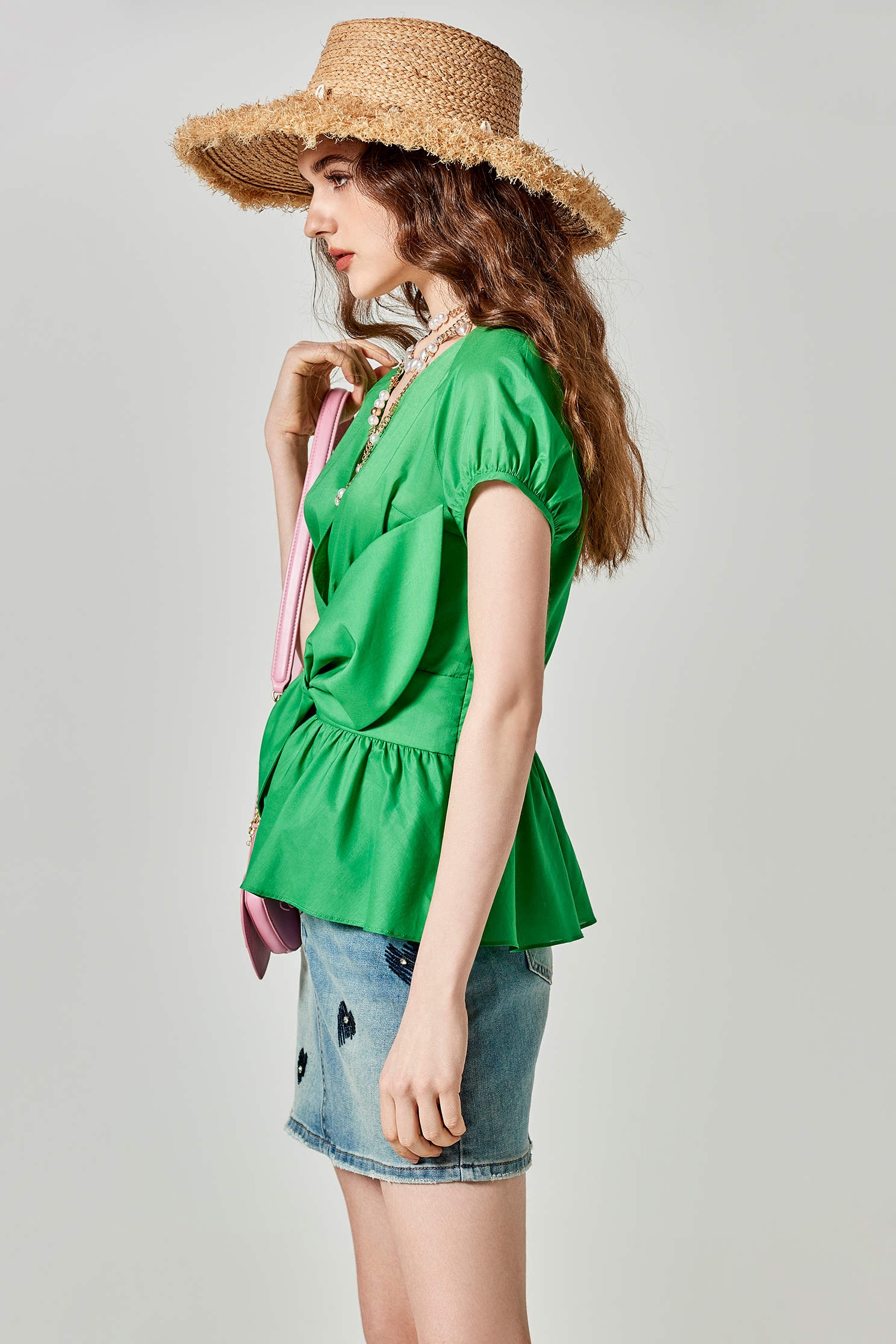 Front Bow Peplum Green TopFront Bow Peplum Green Top,Tops,Season (SS) Look