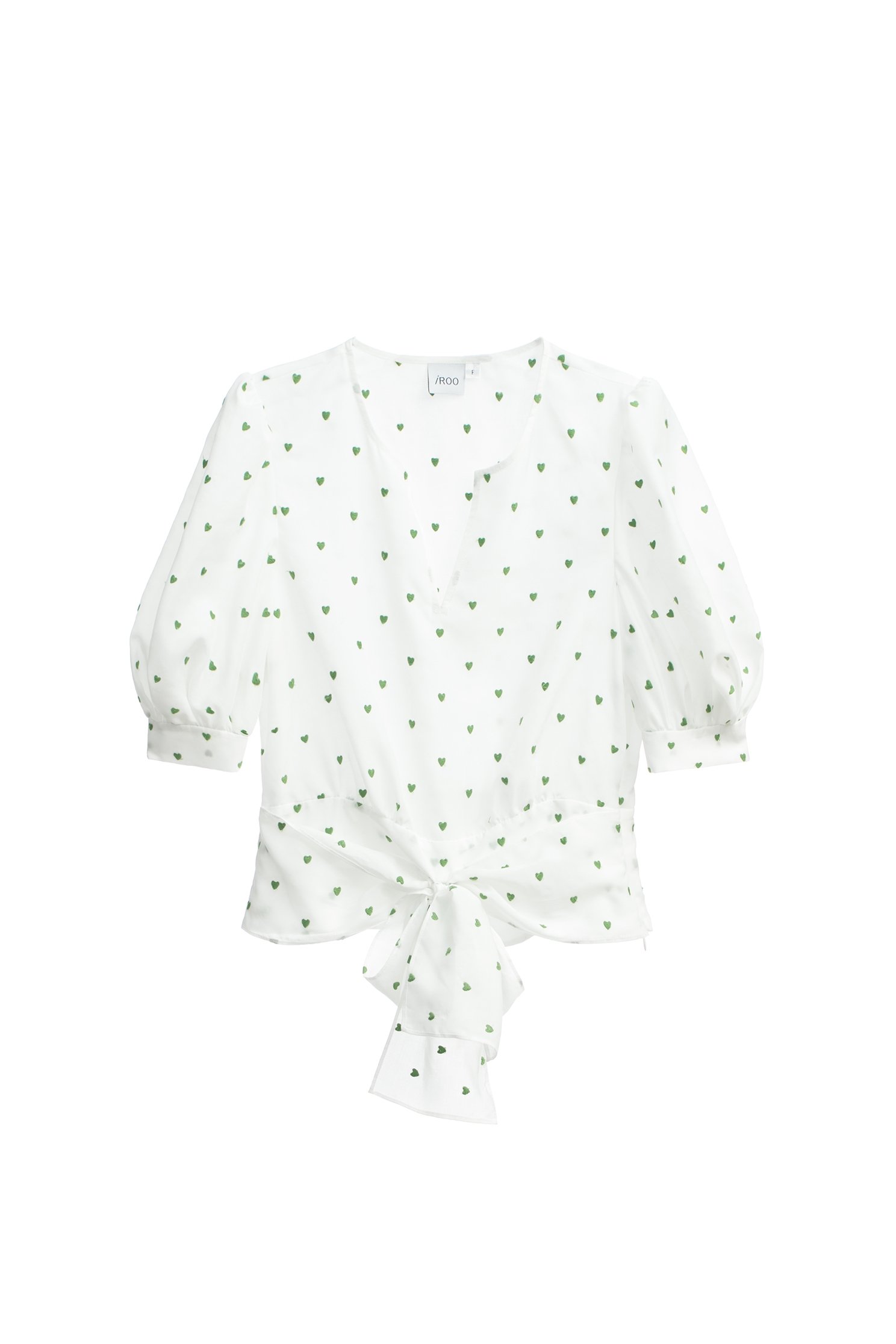 Heart Embroidered Pattern Puff Sleeve TopHetian Jade Color Heart Embroidery Top,Tops,Embroidered,Season (SS) Look