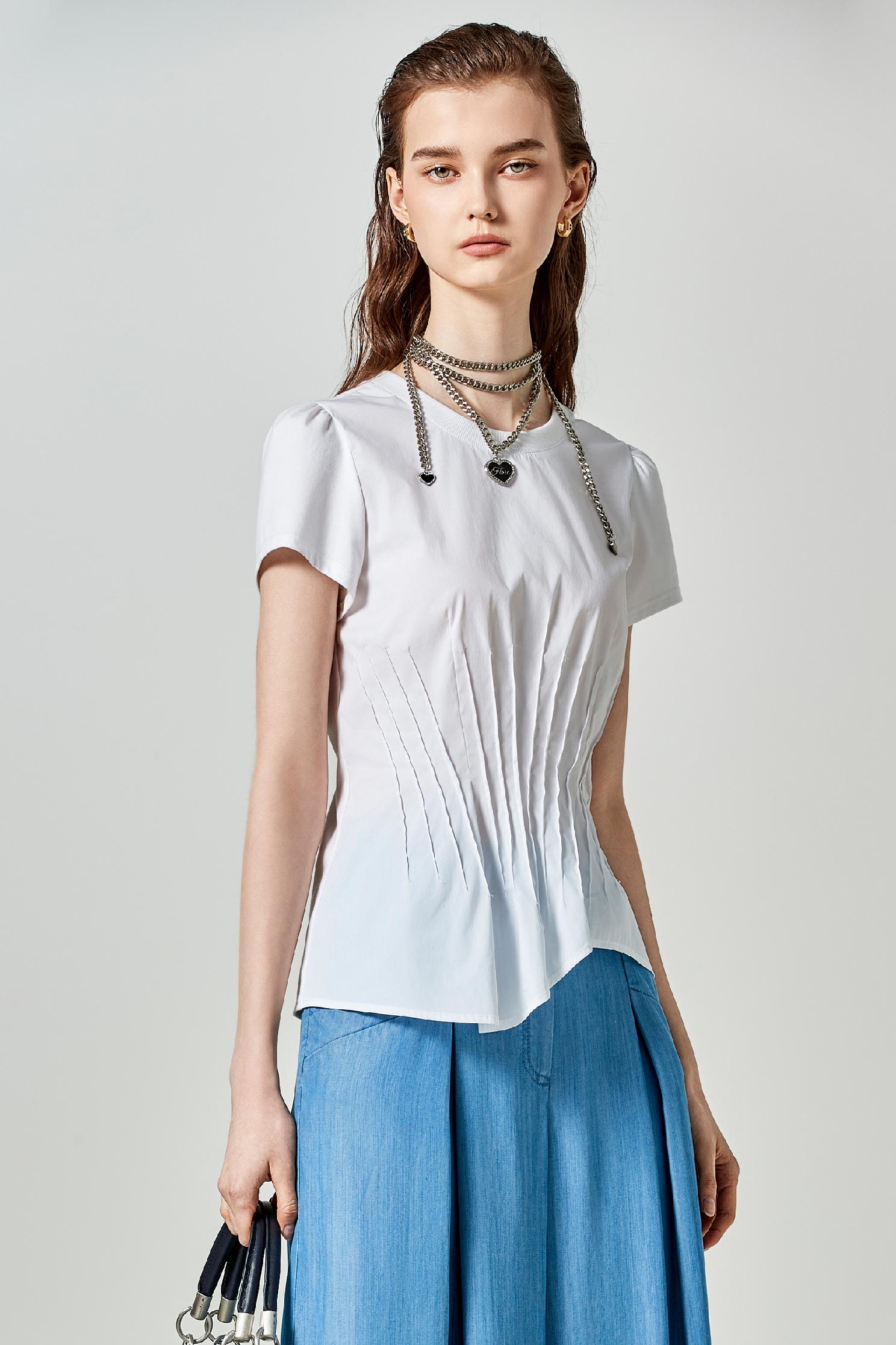 Front Pleated Detail Short Sleeve TeeFront Pleated Detail Short Sleeve Tee,Tops,Season (SS) Look,Blouses