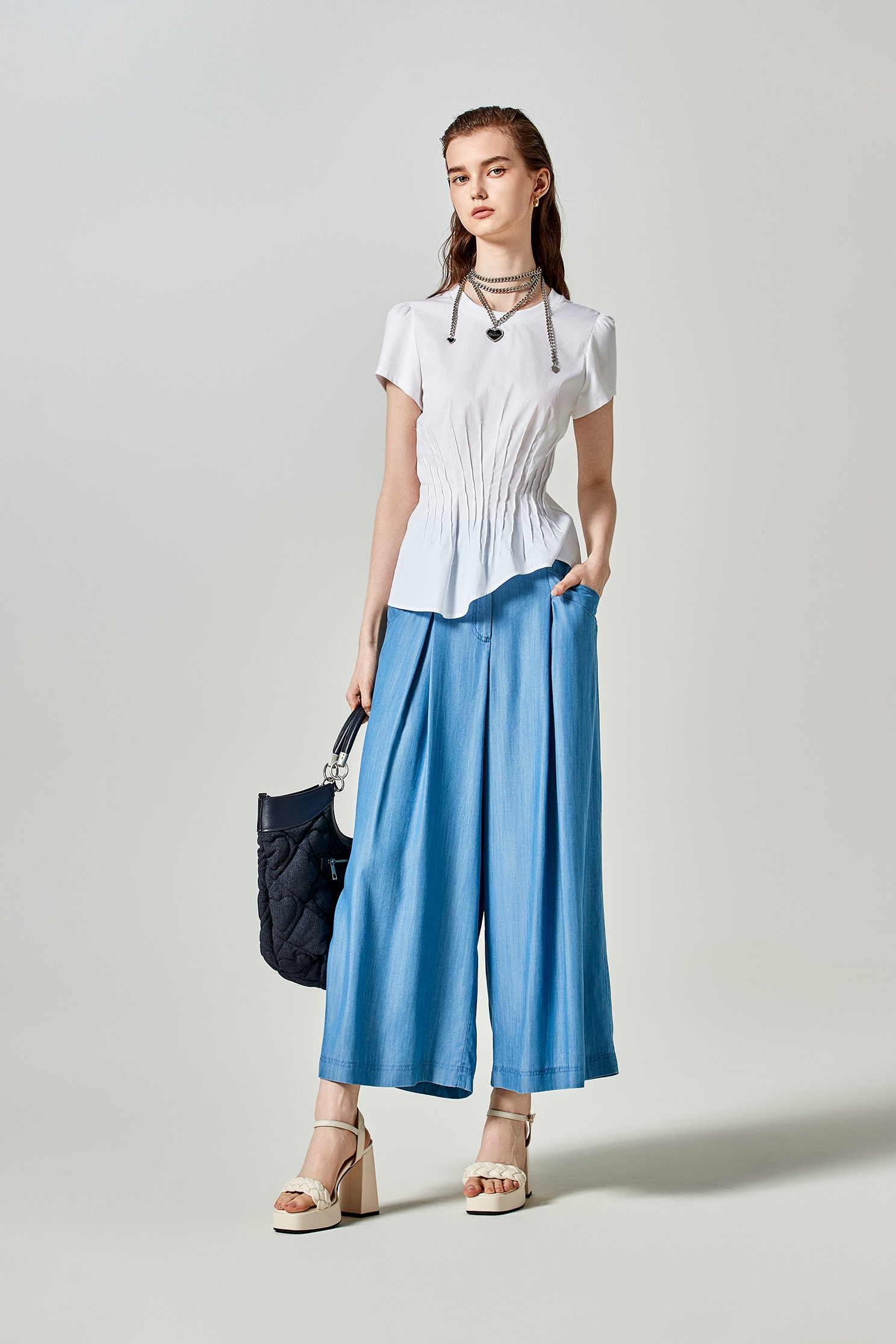 Front Pleated Detail Short Sleeve TeeFront Pleated Detail Short Sleeve Tee,Tops,Season (SS) Look,Blouses