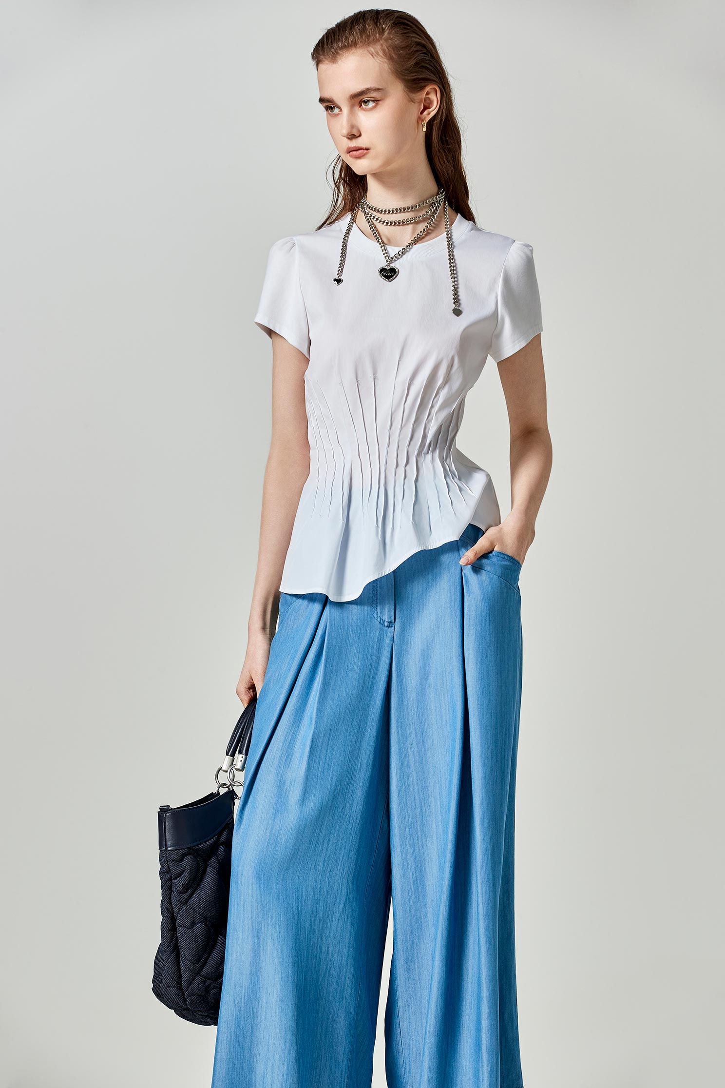 Front Pleated Detail Short Sleeve TeeFront Pleated Detail Short Sleeve Tee,Tops,Season (SS) Look,Blouses