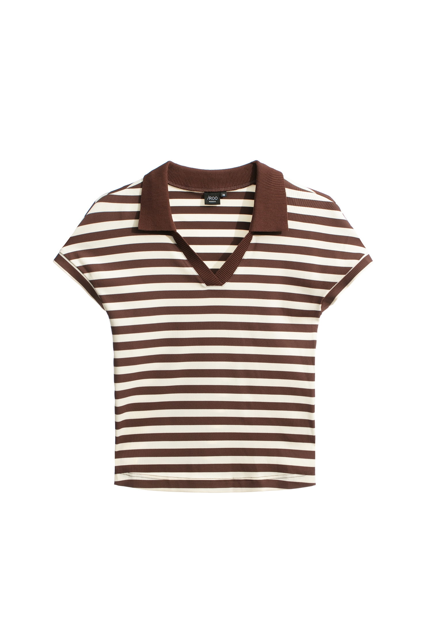 Coffee Brown Stripe V-neck TeeCoffee Brown Stripe V-neck Tee,Tops,Season (SS) Look,Stripe,Knitted