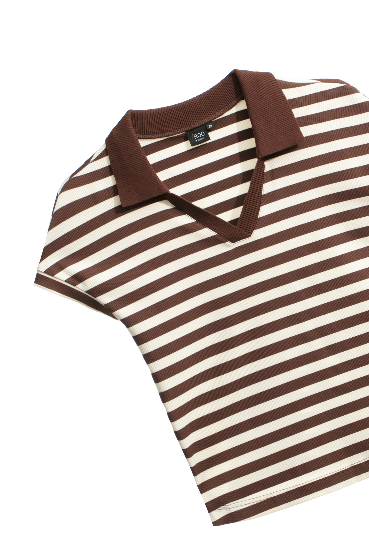 Coffee Brown Stripe V-neck TeeCoffee Brown Stripe V-neck Tee,Tops,Season (SS) Look,Stripe,Knitted