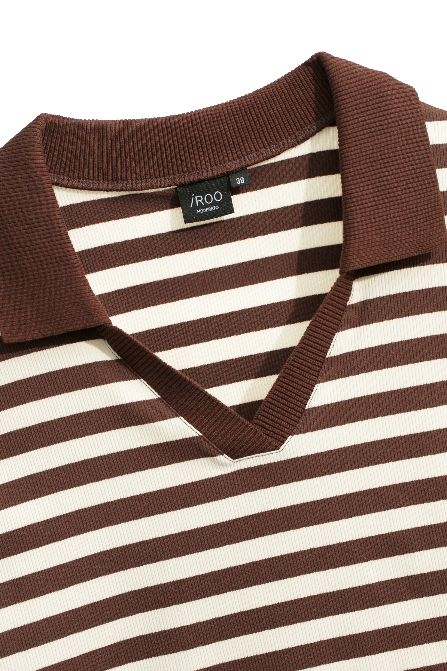 Coffee Brown Stripe V-neck TeeCoffee Brown Stripe V-neck Tee,Tops,Season (SS) Look,Stripe,Knitted