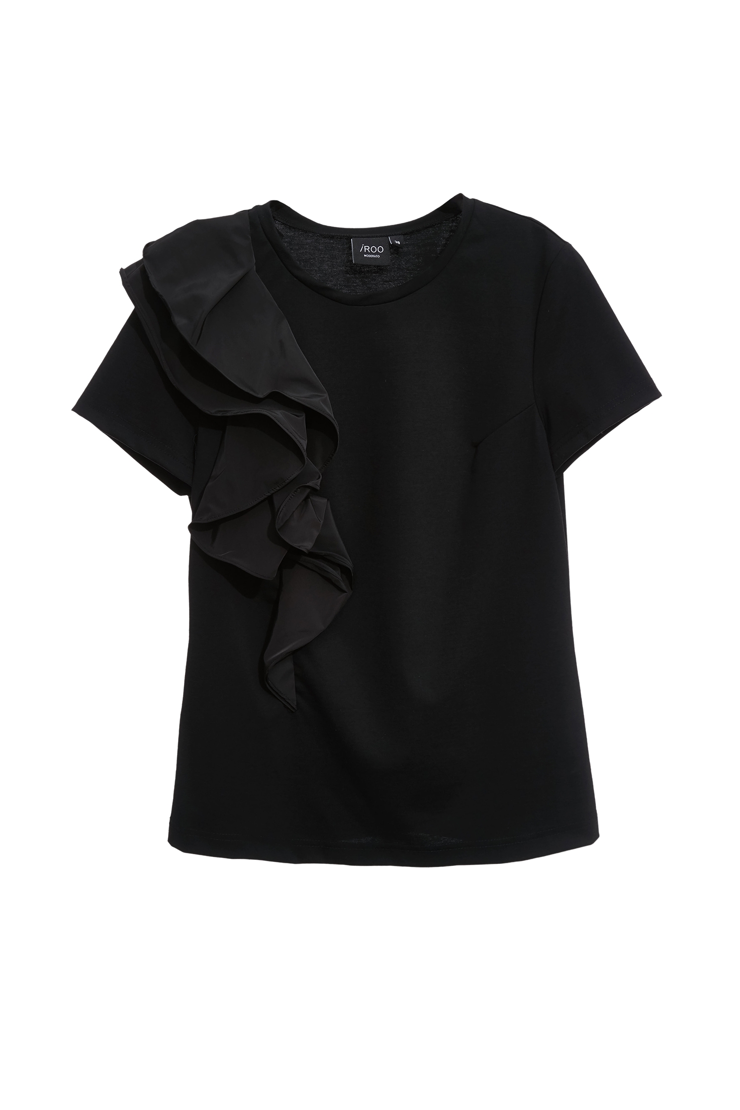 Ruffle Taffeta Black TeeRuffle Taffeta Black Tee,Tops,Season (SS) Look,black tops