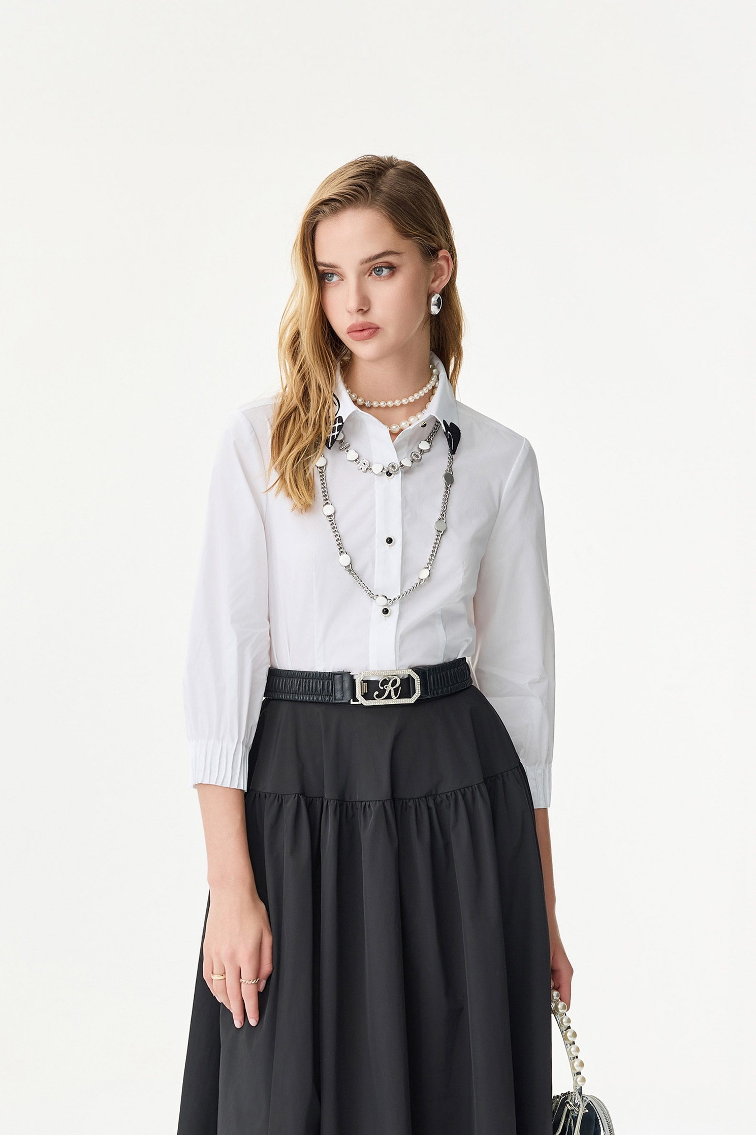 Heart Embroidery Collar Detail BlouseHeart Embroidery Collar Detail Blouse,Tops,Season (SS) Look,White tops,Embroidered