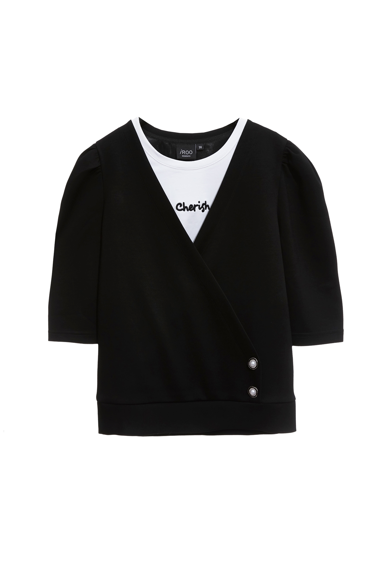 Black White Contrast Fake Two Piece TopBlack White Contrast Fake Two Piece Top,Tops,Season (SS) Look,Embroidered,black tops